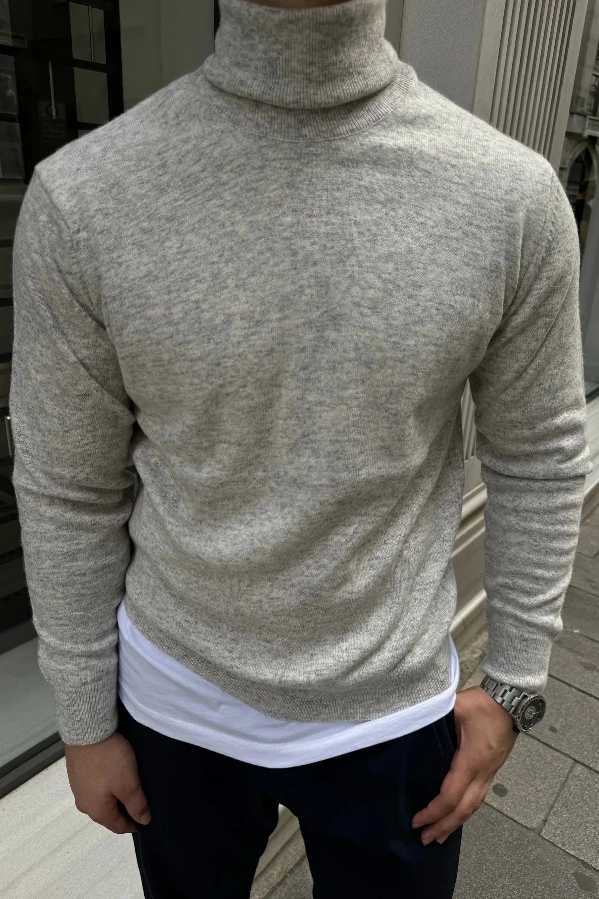 Erkek Yünlü Normal Kalıp Tam Balıkçı Boğazlı Yaka Triko Kazak - Livio Ferri