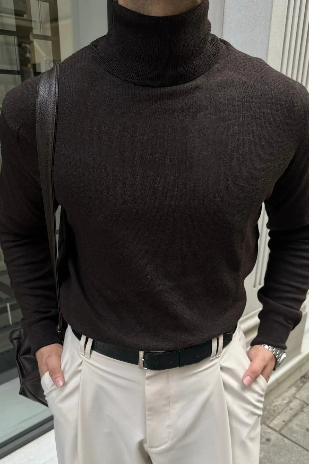 Erkek Yünlü Normal Kalıp Tam Balıkçı Boğazlı Yaka Triko Kazak - Livio Ferri