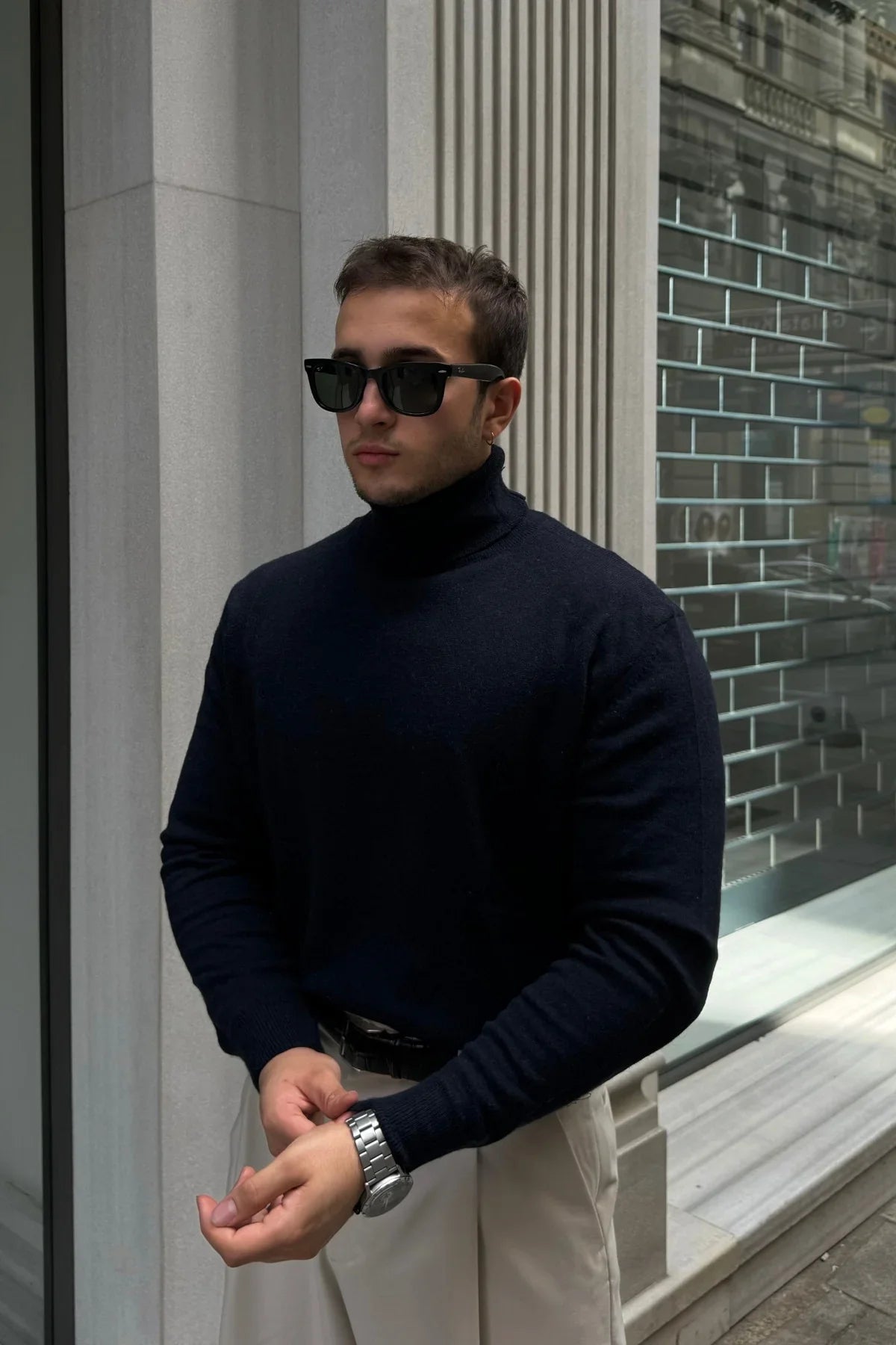 Erkek Yünlü Normal Kalıp Tam Balıkçı Boğazlı Yaka Triko Kazak - Livio Ferri