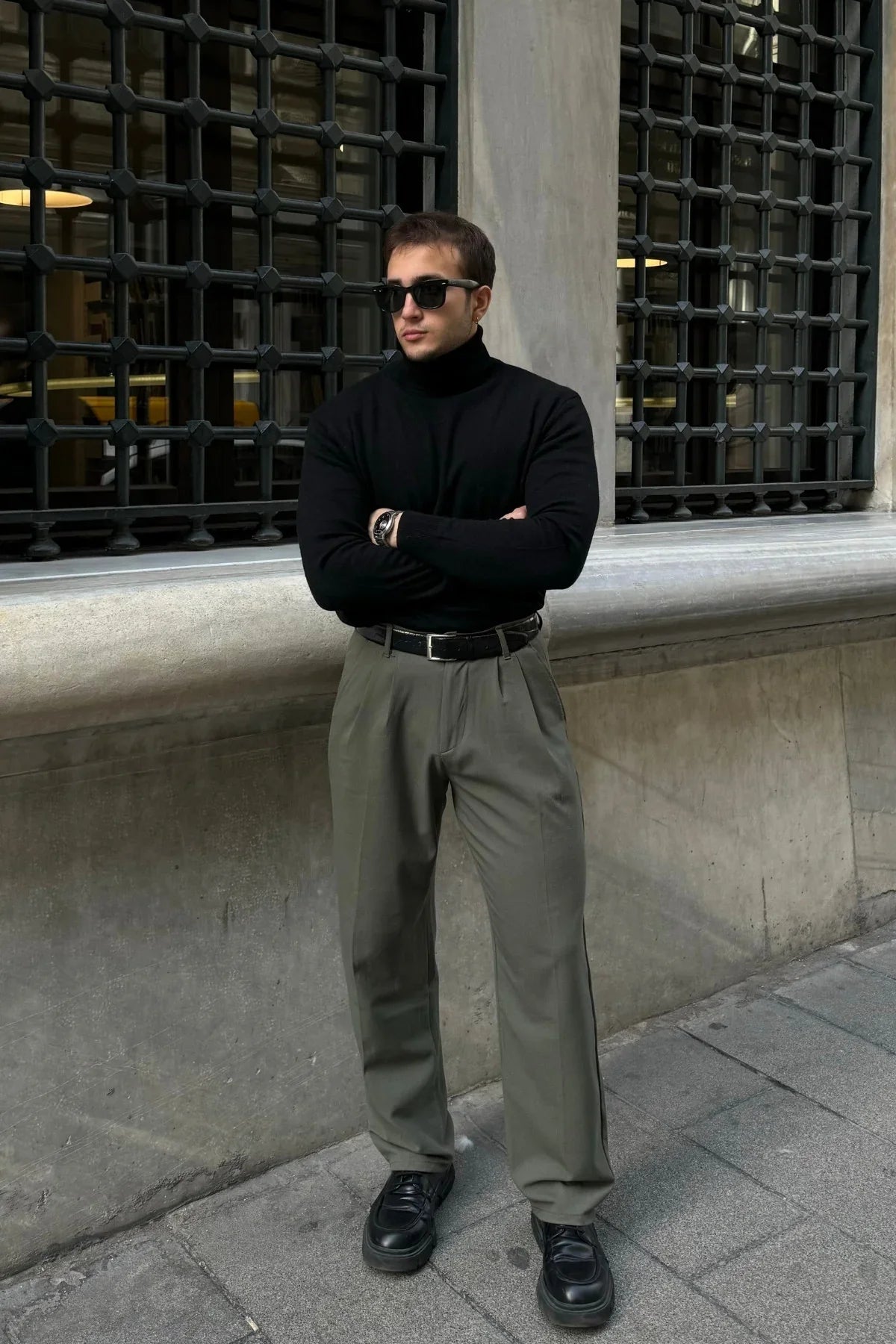 Erkek Yünlü Normal Kalıp Tam Balıkçı Boğazlı Yaka Triko Kazak - Livio Ferri