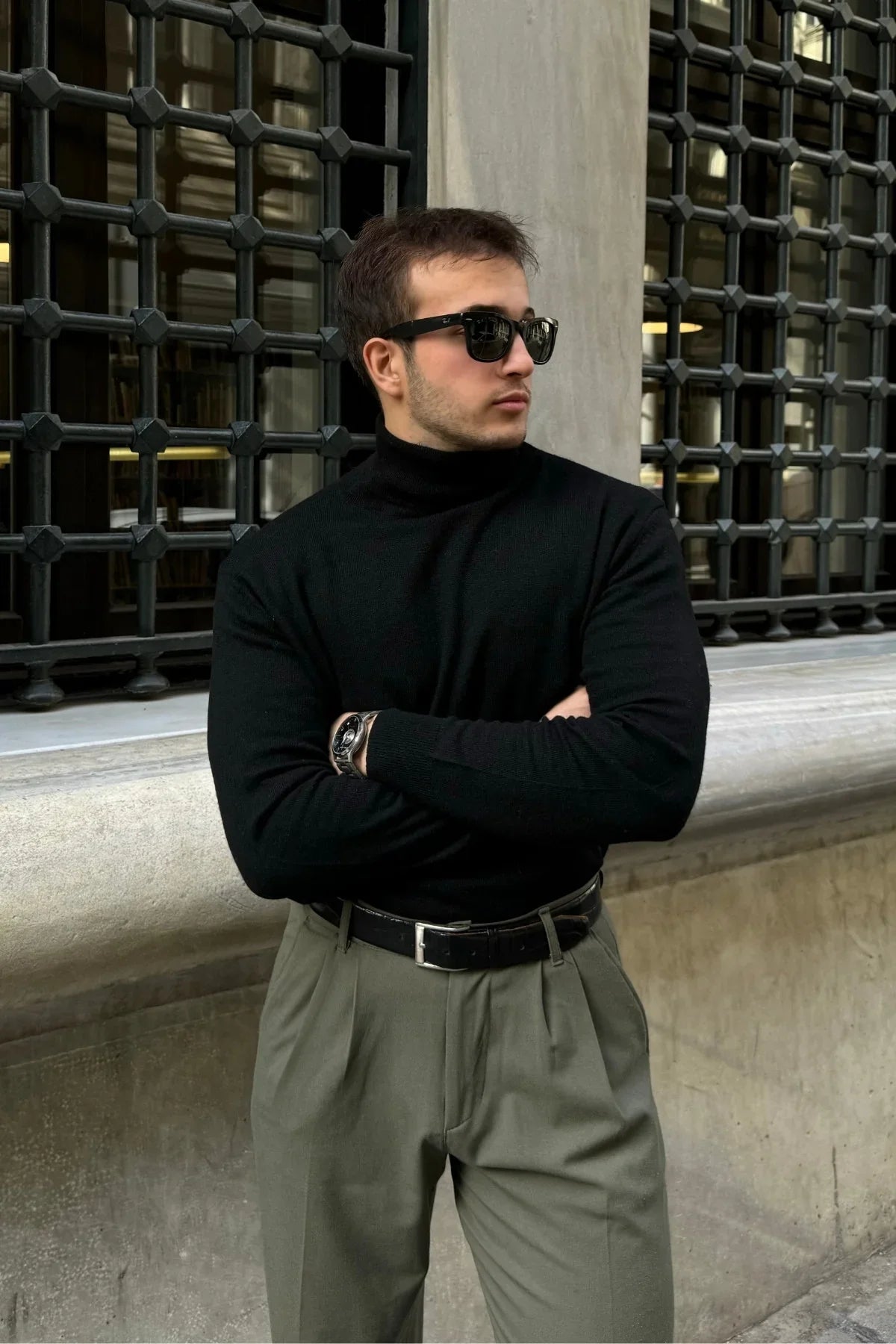 Erkek Yünlü Normal Kalıp Tam Balıkçı Boğazlı Yaka Triko Kazak - Livio Ferri