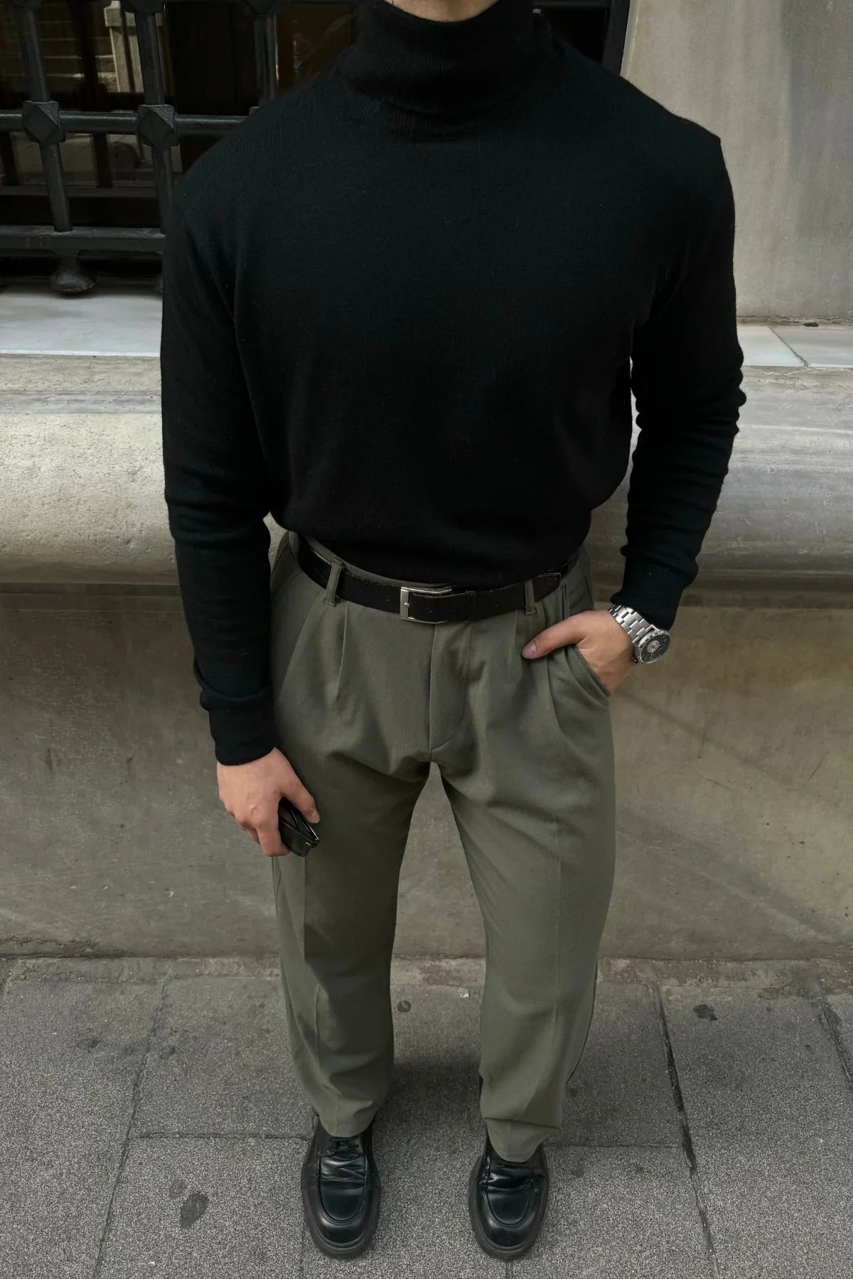 Erkek Yünlü Normal Kalıp Tam Balıkçı Boğazlı Yaka Triko Kazak - Livio Ferri