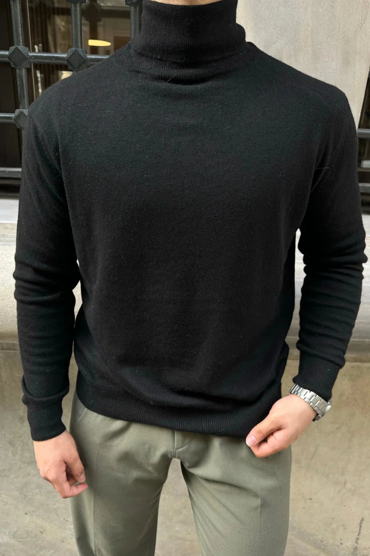 Erkek Yünlü Normal Kalıp Tam Balıkçı Boğazlı Yaka Triko Kazak - Livio Ferri