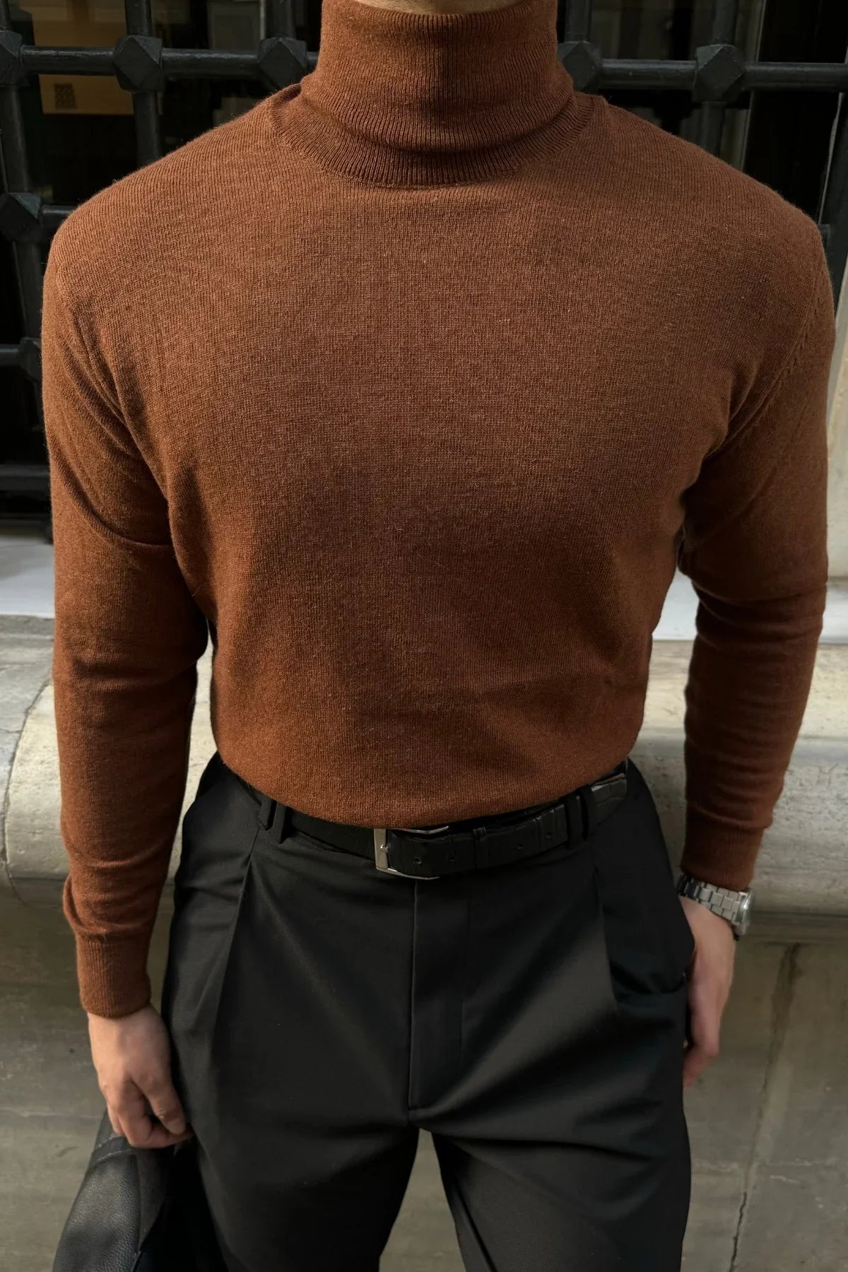 Erkek Yünlü Normal Kalıp Tam Balıkçı Boğazlı Yaka Triko Kazak - Livio Ferri