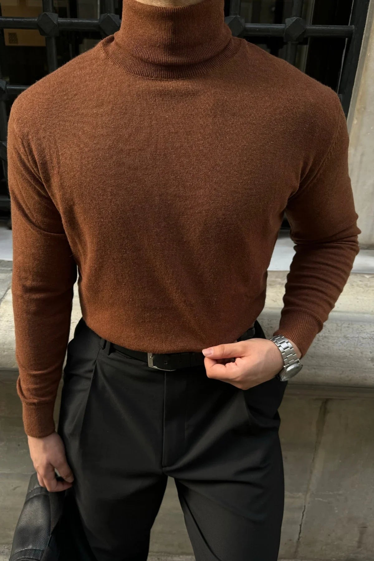 Erkek Yünlü Normal Kalıp Tam Balıkçı Boğazlı Yaka Triko Kazak - Livio Ferri