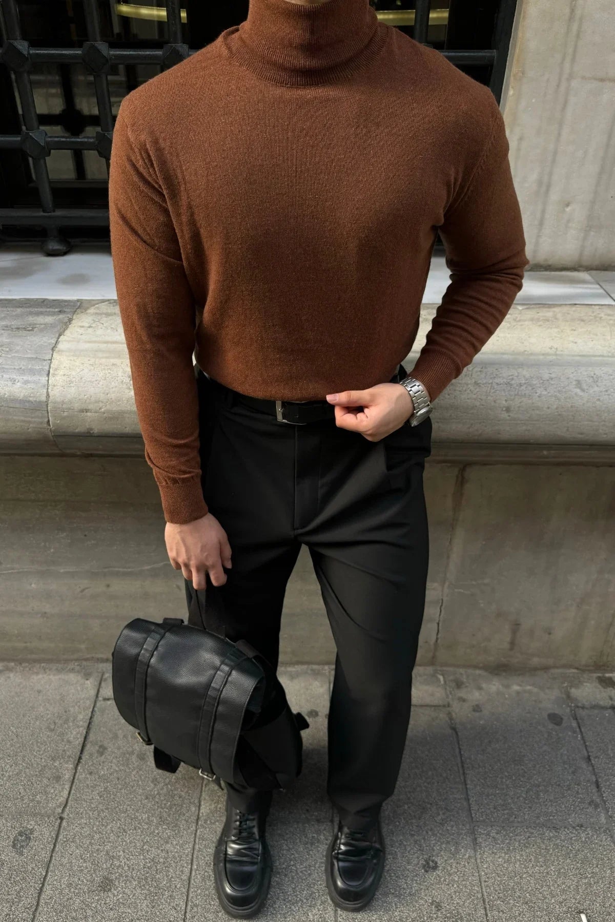 Erkek Yünlü Normal Kalıp Tam Balıkçı Boğazlı Yaka Triko Kazak - Livio Ferri