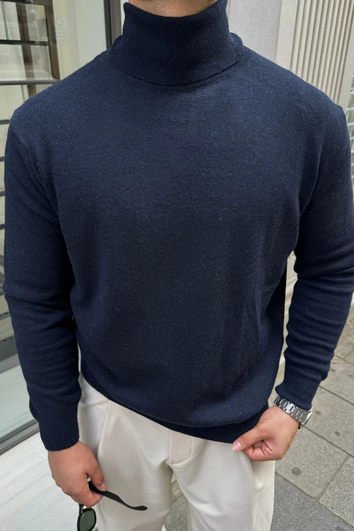 Erkek Yünlü Normal Kalıp Tam Balıkçı Boğazlı Yaka Triko Kazak - Livio Ferri