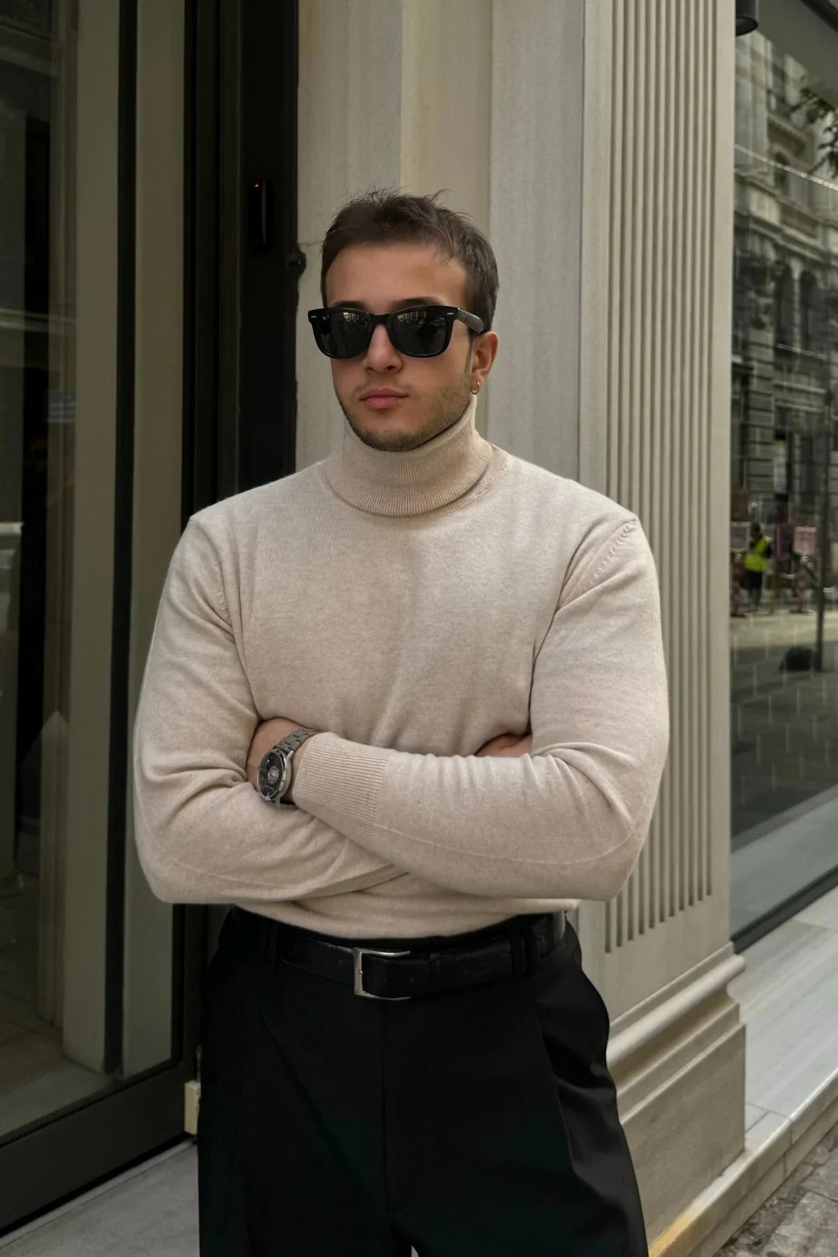 Erkek Yünlü Normal Kalıp Tam Balıkçı Boğazlı Yaka Triko Kazak - Livio Ferri