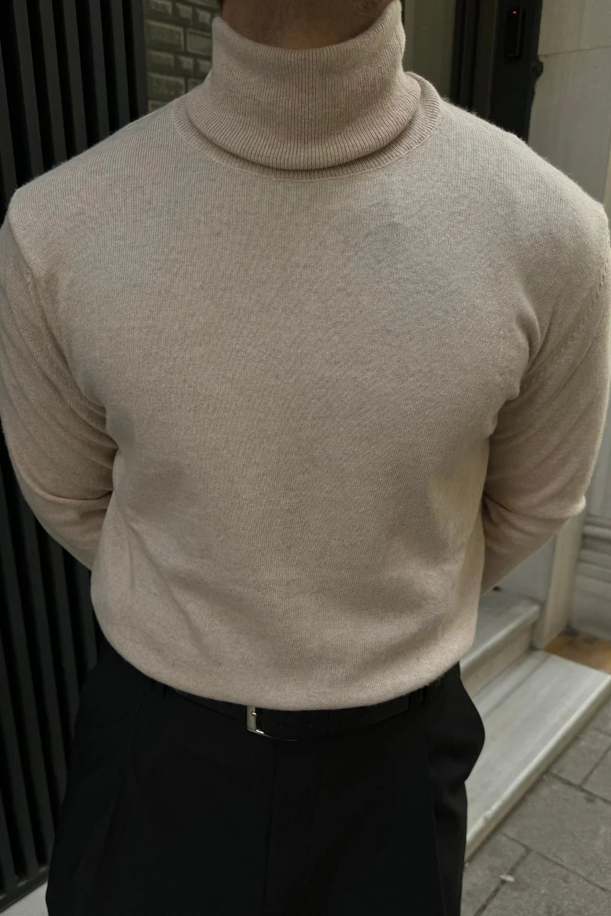 Erkek Yünlü Normal Kalıp Tam Balıkçı Boğazlı Yaka Triko Kazak - Livio Ferri