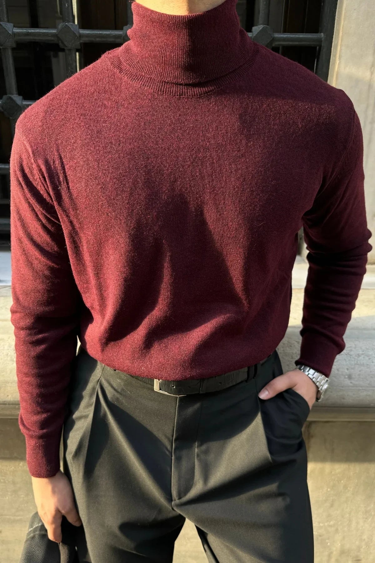 Erkek Yünlü Normal Kalıp Tam Balıkçı Boğazlı Yaka Triko Kazak - Livio Ferri