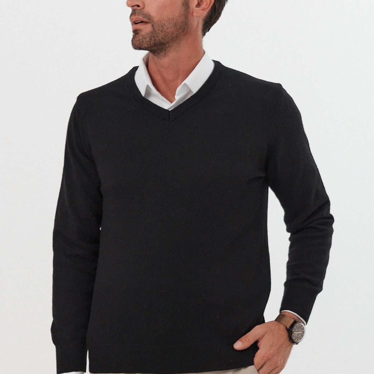 Erkek Yünlü Normal Kalıp V Yaka Standart Fit Triko Kazak