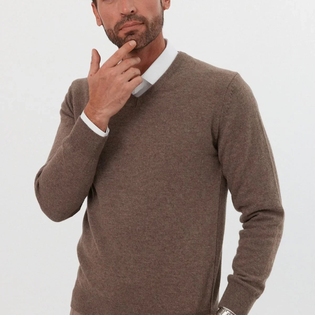 Erkek Yünlü Normal Kalıp V Yaka Standart Fit Triko Kazak - Livio Ferri