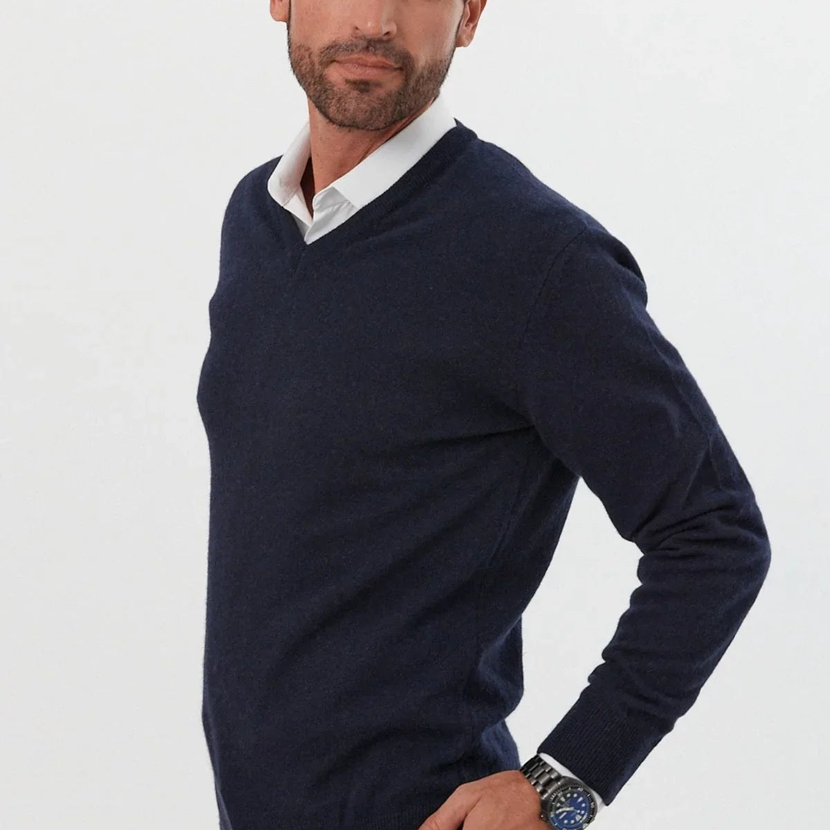 Erkek Yünlü Normal Kalıp V Yaka Standart Fit Triko Kazak - Livio Ferri
