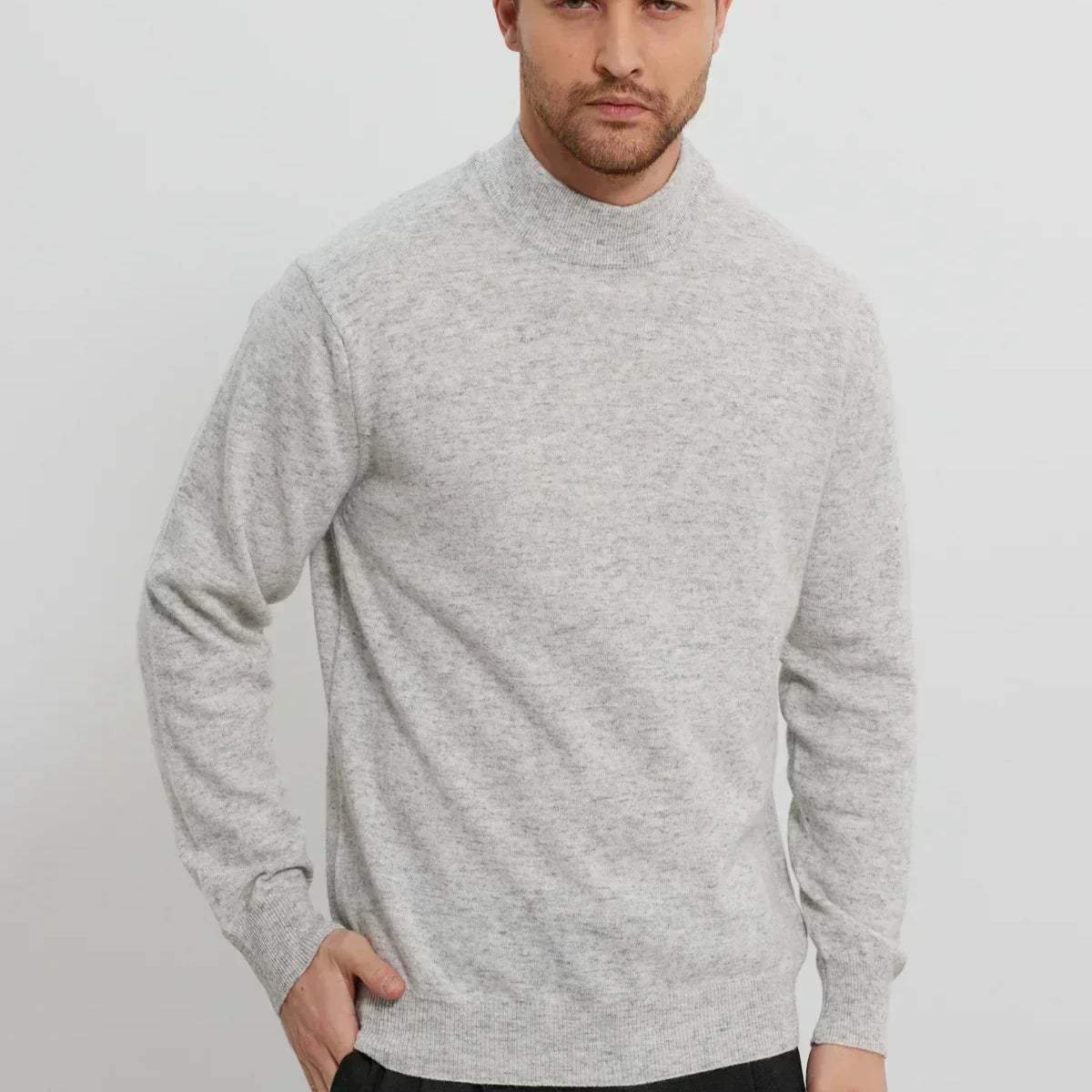 Erkek Yünlü Normal Kalıp Yarım Balıkçı Yaka Triko Kazak - Livio Ferri