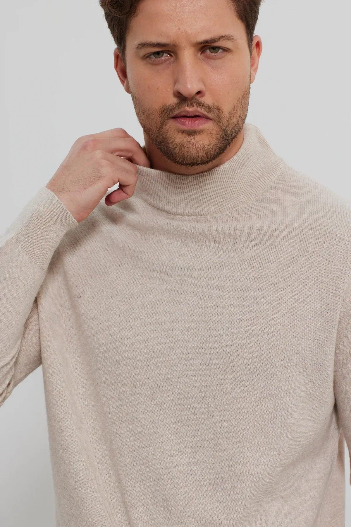 Erkek Yünlü Normal Kalıp Yarım Balıkçı Yaka Triko Kazak - Livio Ferri