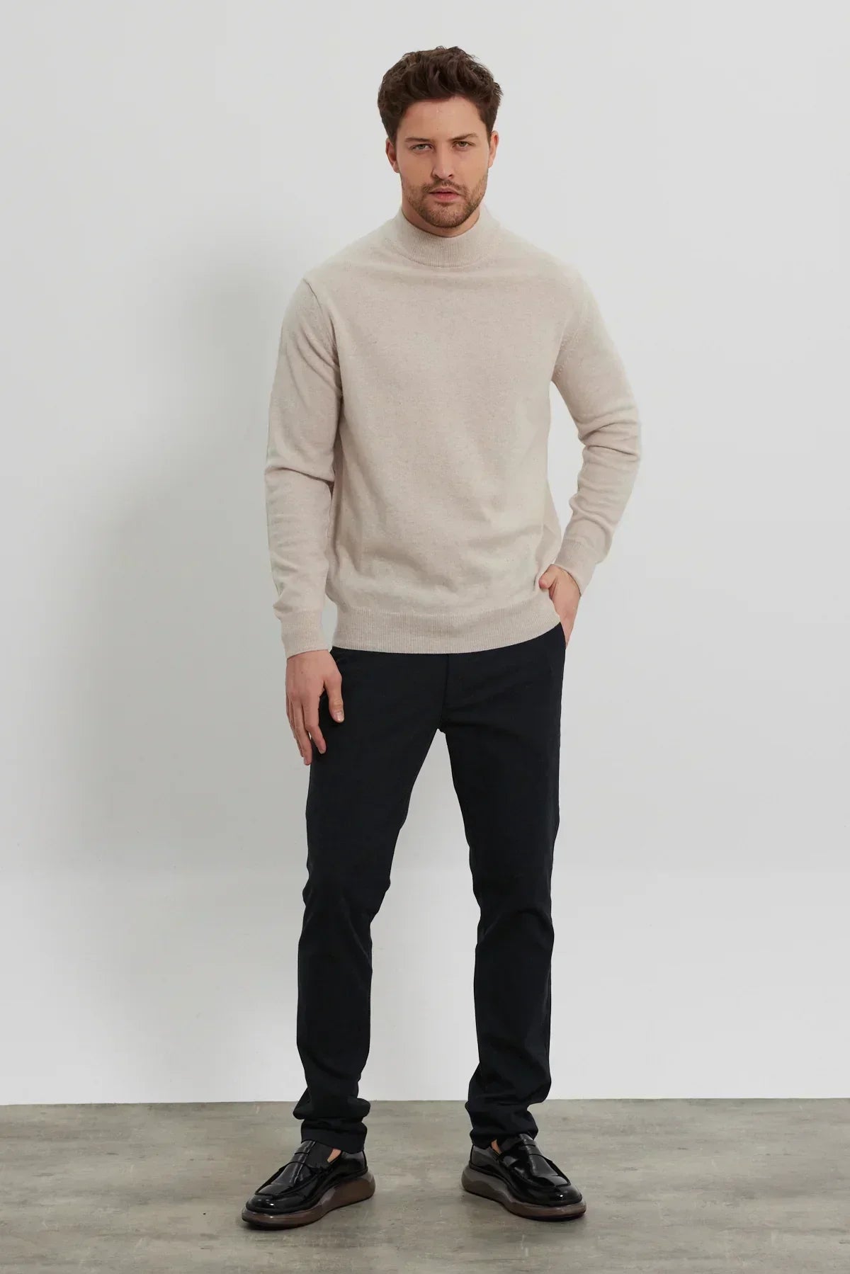 Erkek Yünlü Normal Kalıp Yarım Balıkçı Yaka Triko Kazak - Livio Ferri