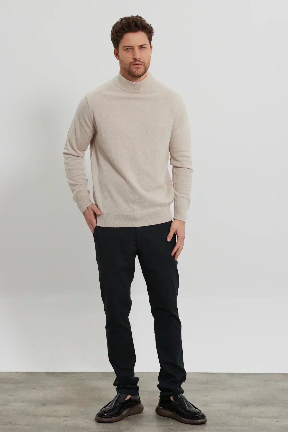 Erkek Yünlü Normal Kalıp Yarım Balıkçı Yaka Triko Kazak - Livio Ferri