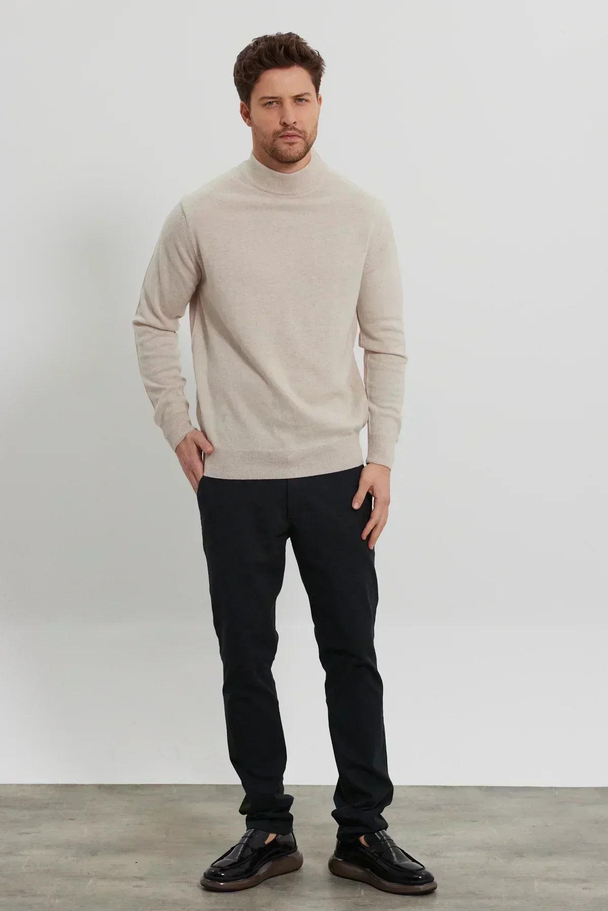 Erkek Yünlü Normal Kalıp Yarım Balıkçı Yaka Triko Kazak - Livio Ferri