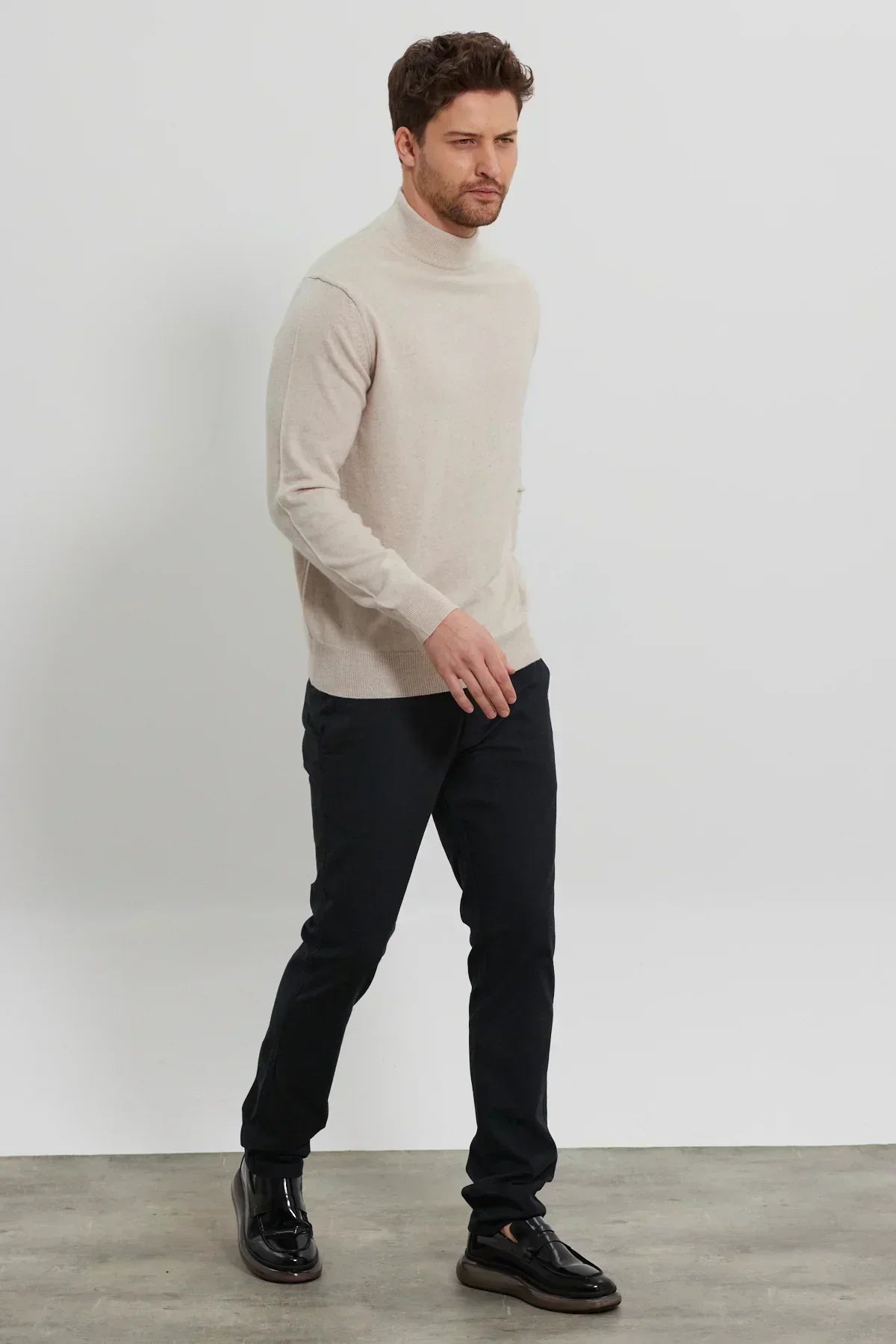 Erkek Yünlü Normal Kalıp Yarım Balıkçı Yaka Triko Kazak - Livio Ferri