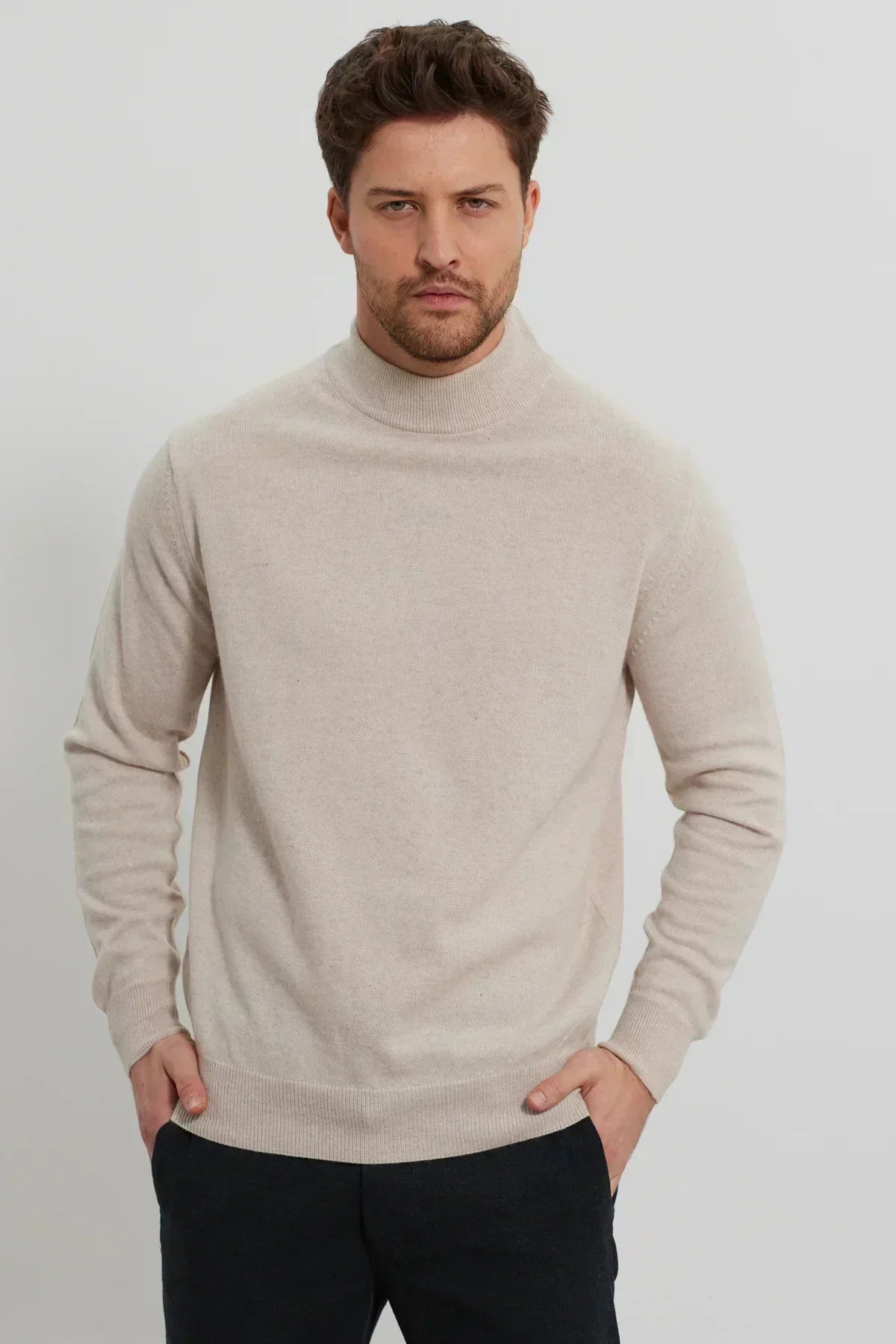 Erkek Yünlü Normal Kalıp Yarım Balıkçı Yaka Triko Kazak - Livio Ferri