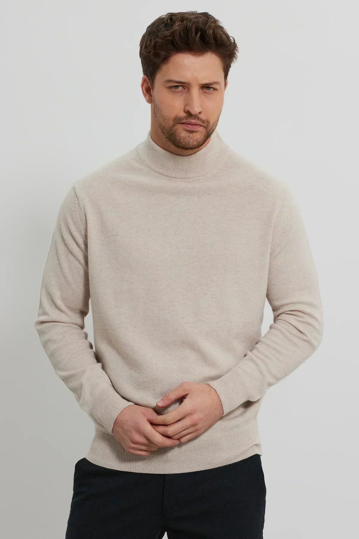 Erkek Yünlü Normal Kalıp Yarım Balıkçı Yaka Triko Kazak - Livio Ferri