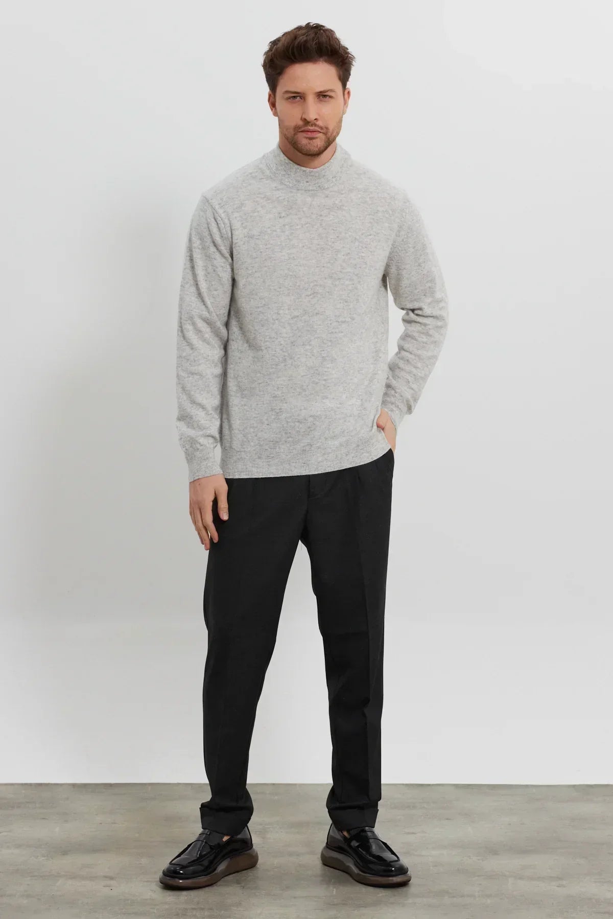 Erkek Yünlü Normal Kalıp Yarım Balıkçı Yaka Triko Kazak - Livio Ferri