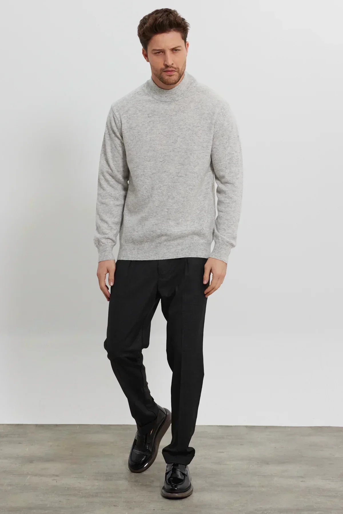 Erkek Yünlü Normal Kalıp Yarım Balıkçı Yaka Triko Kazak - Livio Ferri