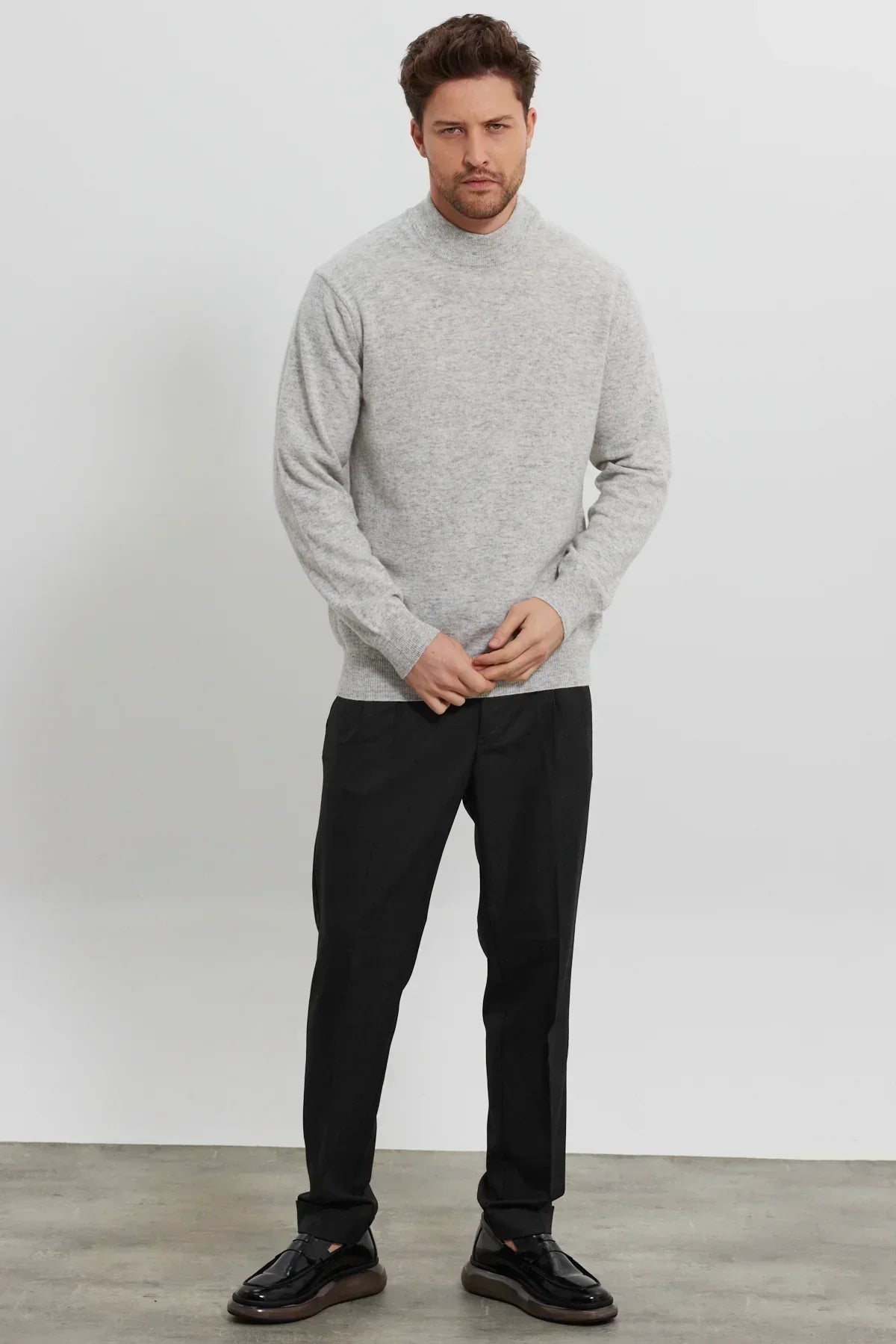 Erkek Yünlü Normal Kalıp Yarım Balıkçı Yaka Triko Kazak - Livio Ferri