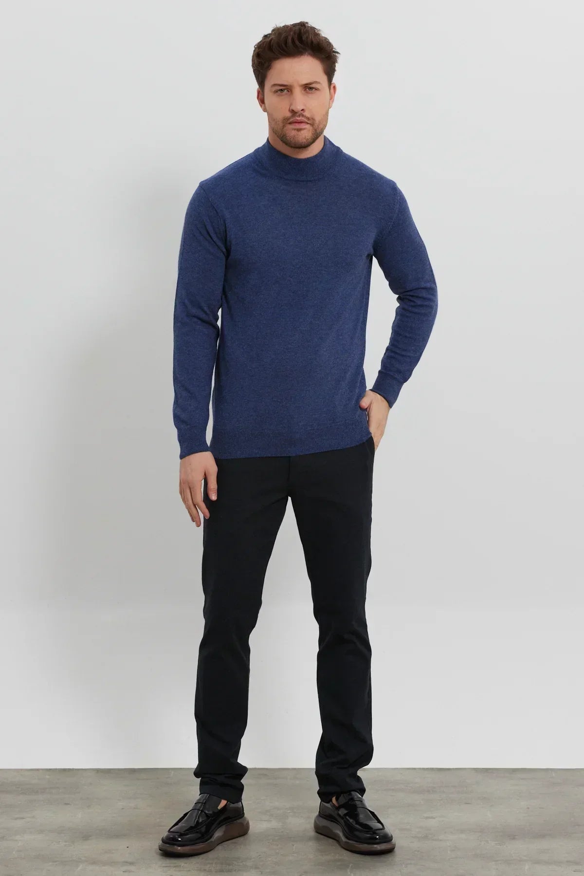 Erkek Yünlü Normal Kalıp Yarım Balıkçı Yaka Triko Kazak - Livio Ferri