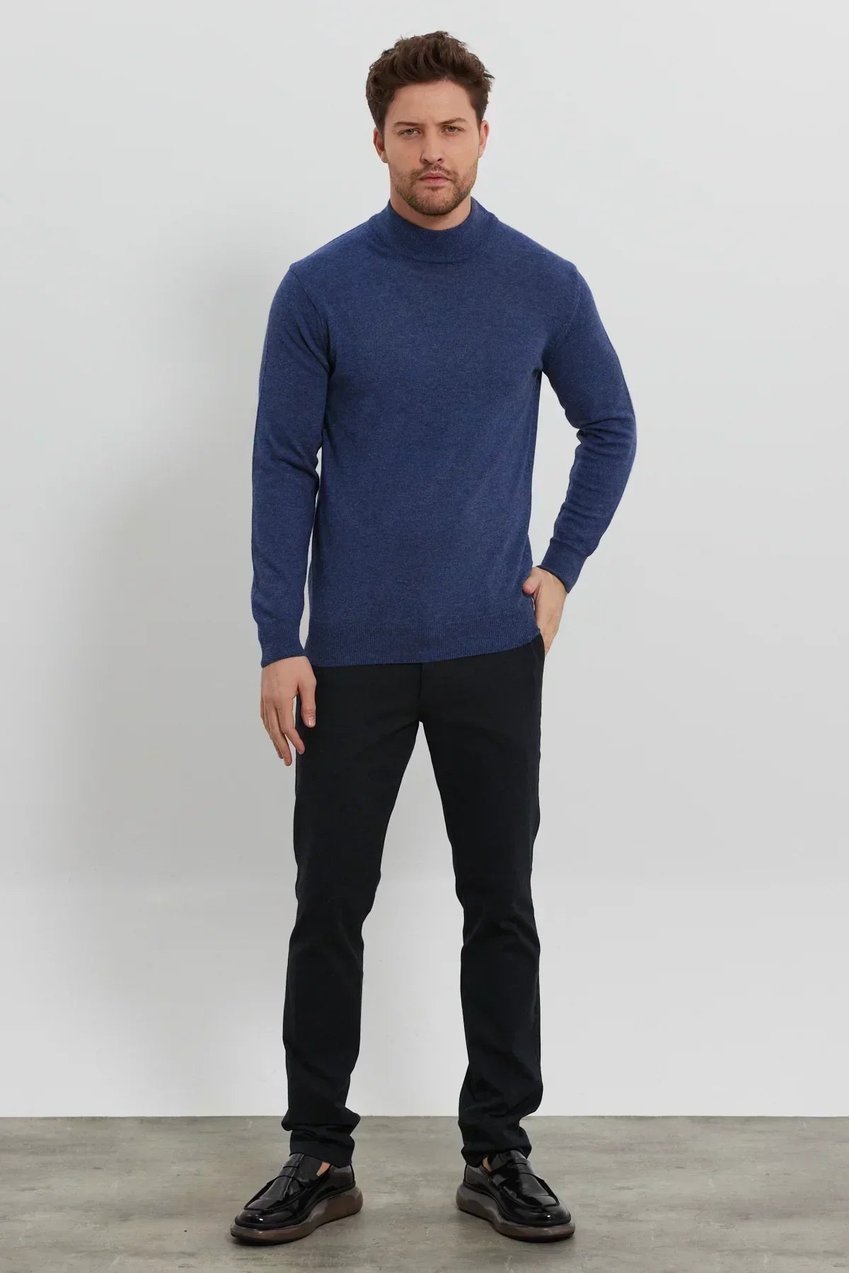 Erkek Yünlü Normal Kalıp Yarım Balıkçı Yaka Triko Kazak - Livio Ferri