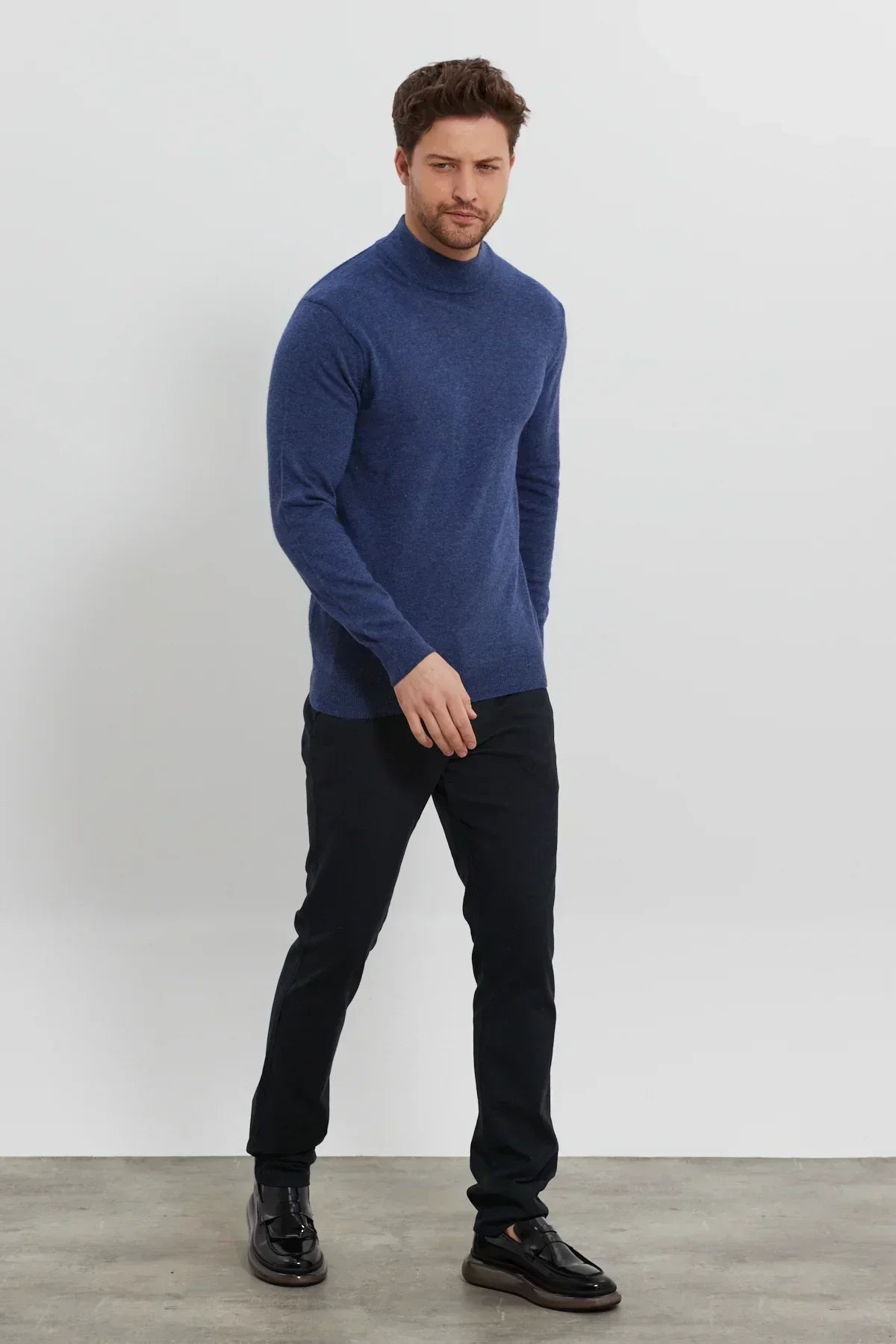 Erkek Yünlü Normal Kalıp Yarım Balıkçı Yaka Triko Kazak - Livio Ferri