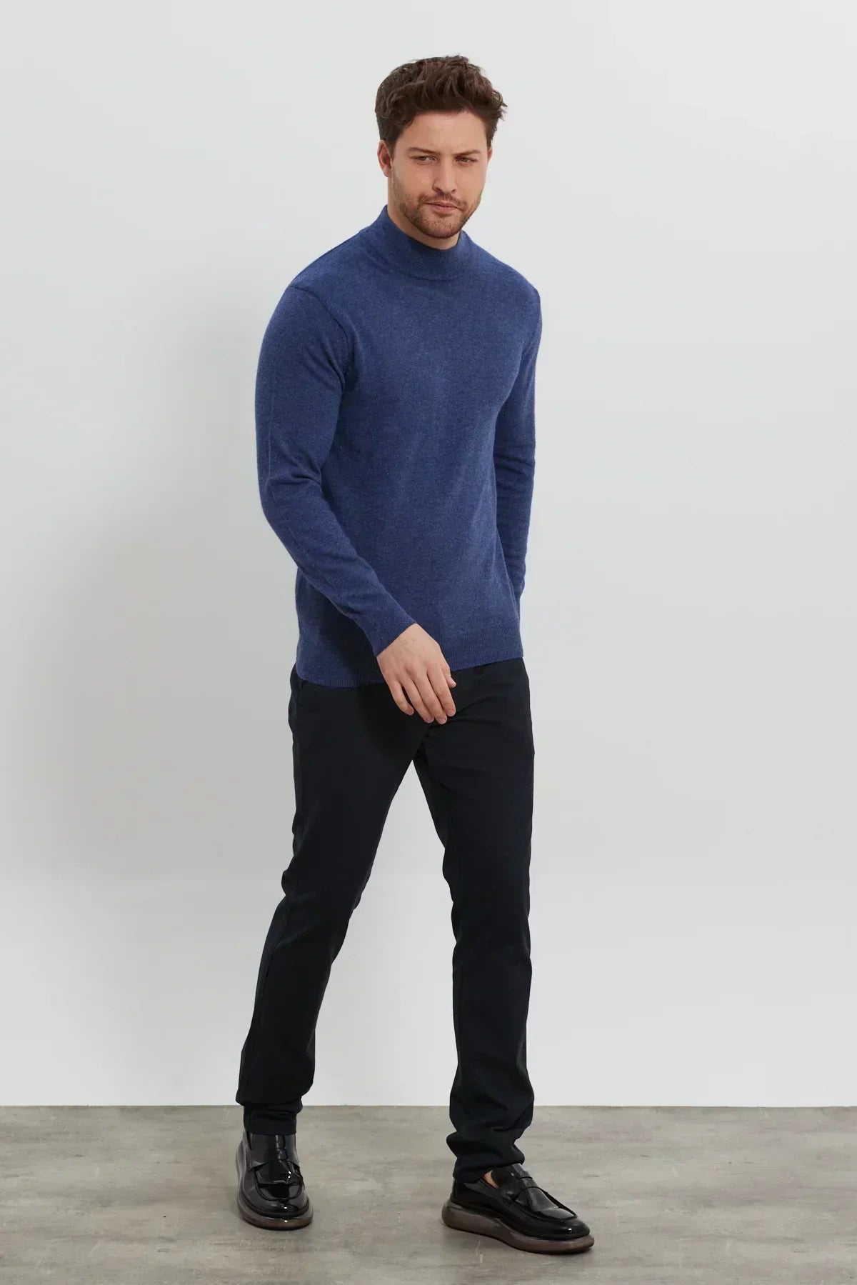 Erkek Yünlü Normal Kalıp Yarım Balıkçı Yaka Triko Kazak - Livio Ferri