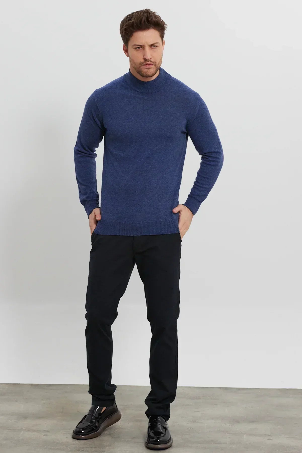 Erkek Yünlü Normal Kalıp Yarım Balıkçı Yaka Triko Kazak - Livio Ferri