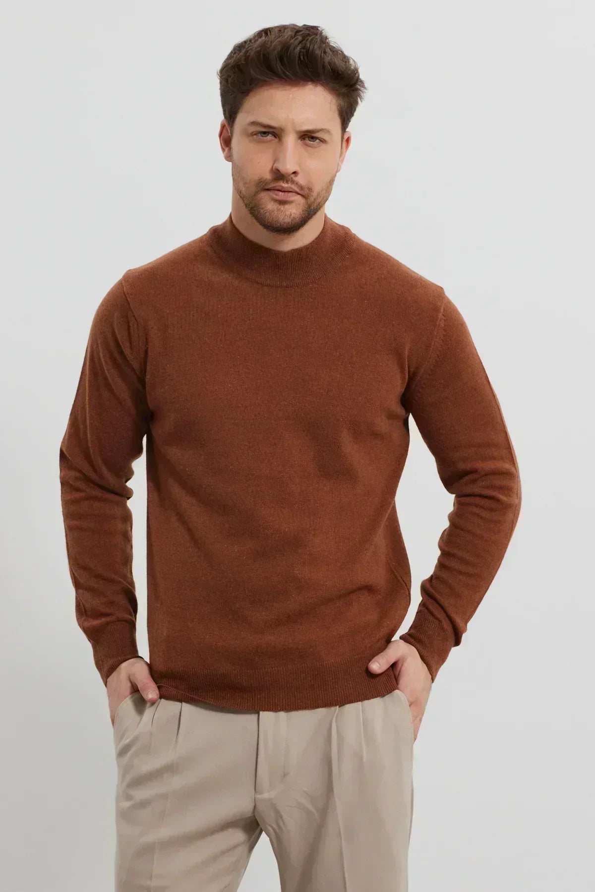 Erkek Yünlü Normal Kalıp Yarım Balıkçı Yaka Triko Kazak - Livio Ferri