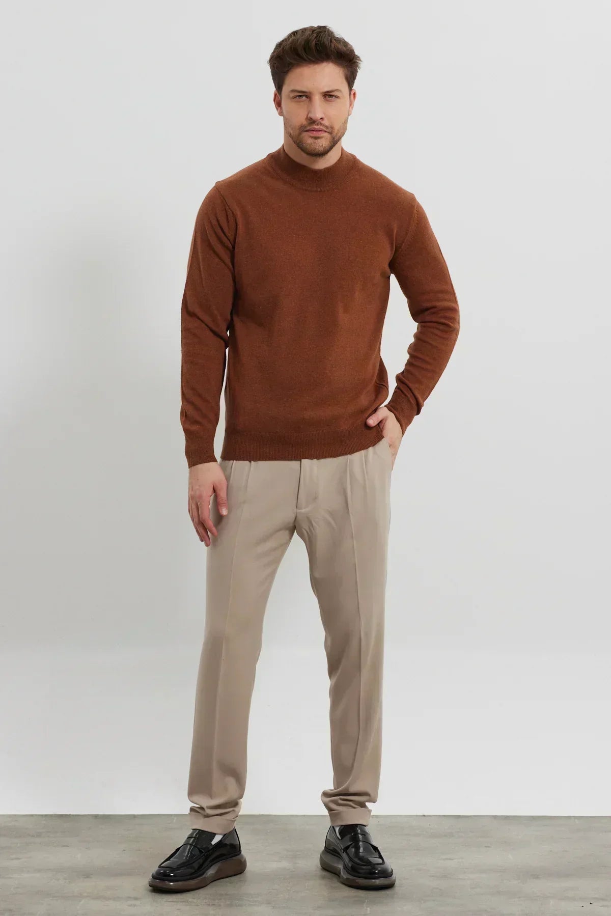 Erkek Yünlü Normal Kalıp Yarım Balıkçı Yaka Triko Kazak - Livio Ferri