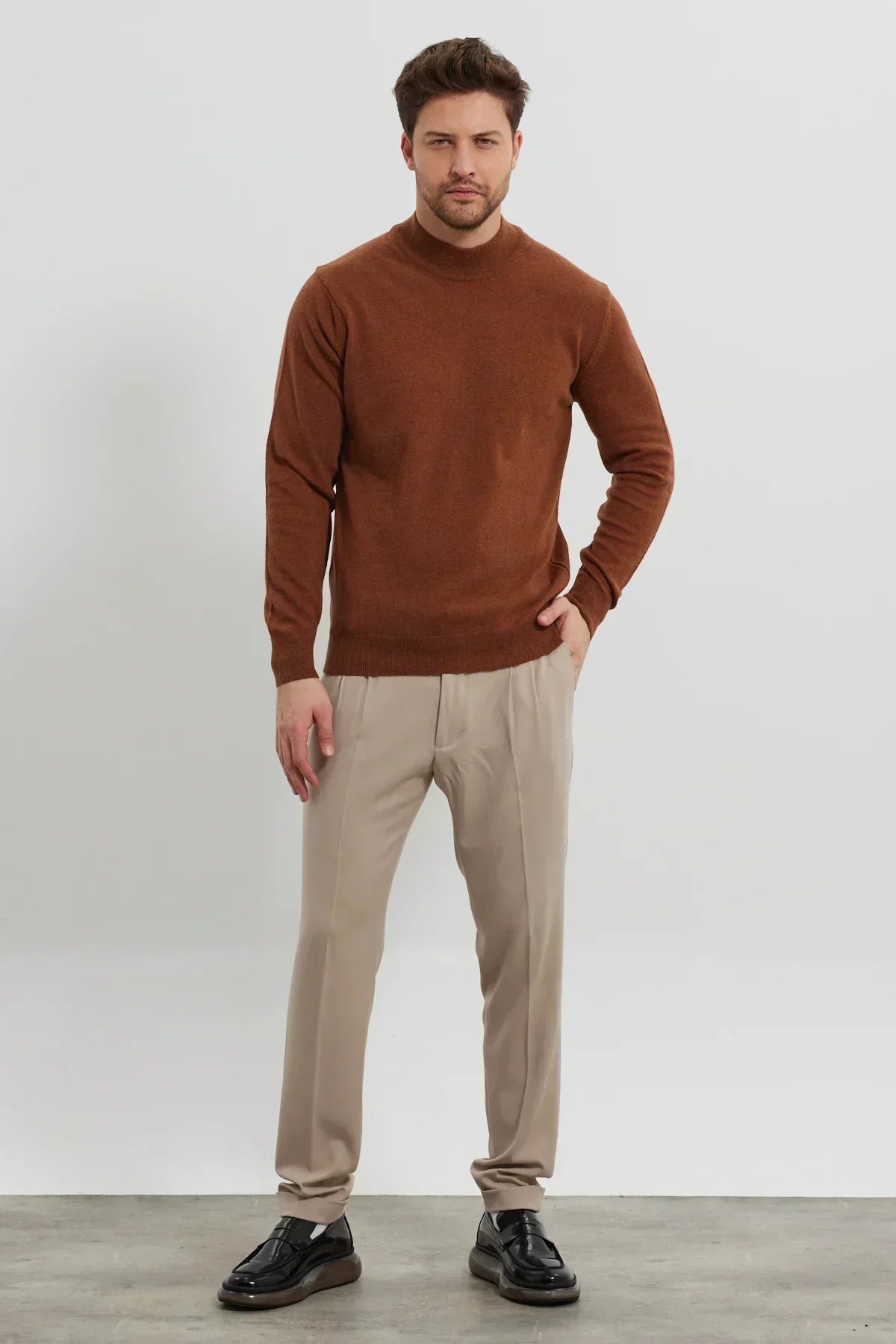 Erkek Yünlü Normal Kalıp Yarım Balıkçı Yaka Triko Kazak - Livio Ferri