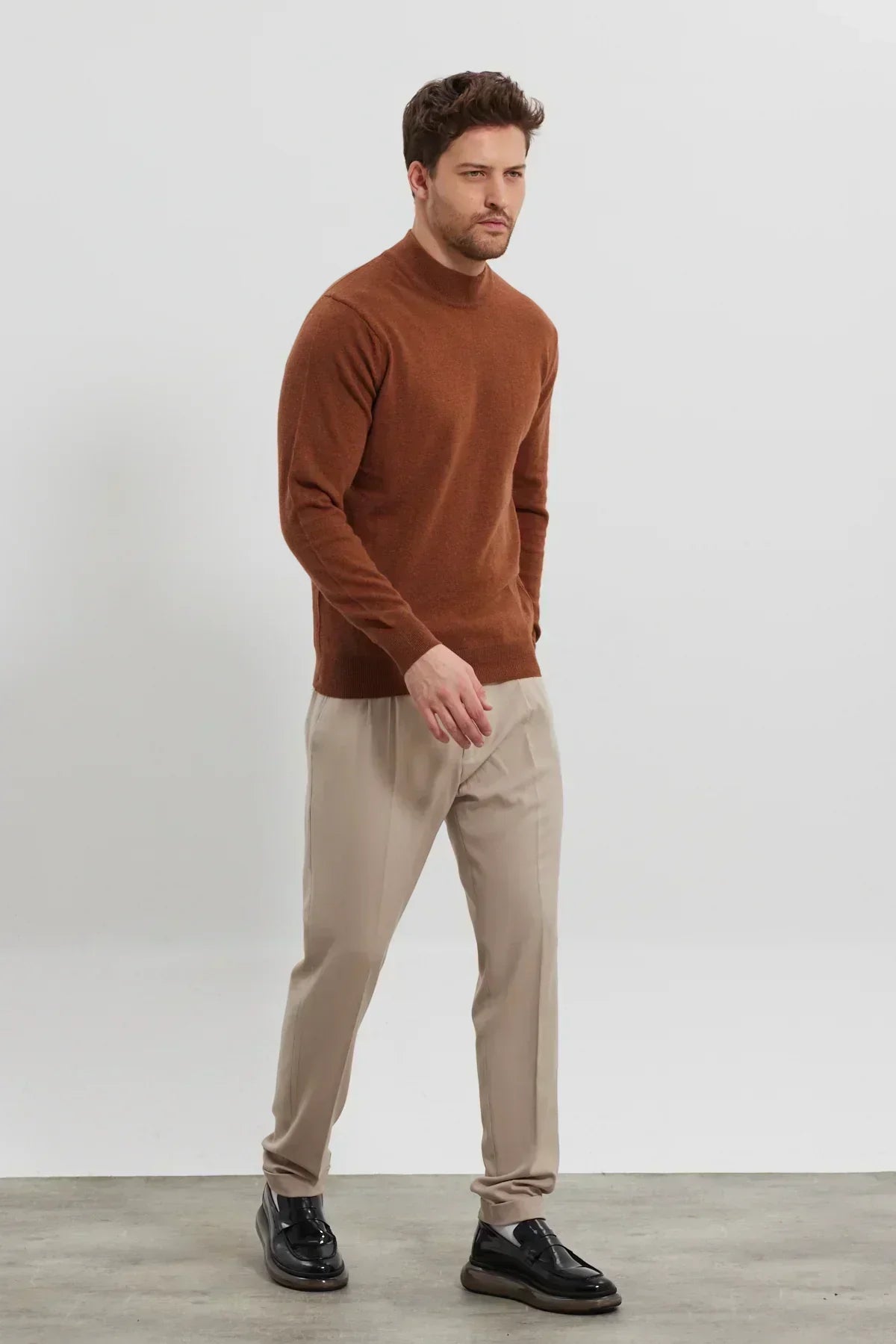 Erkek Yünlü Normal Kalıp Yarım Balıkçı Yaka Triko Kazak - Livio Ferri