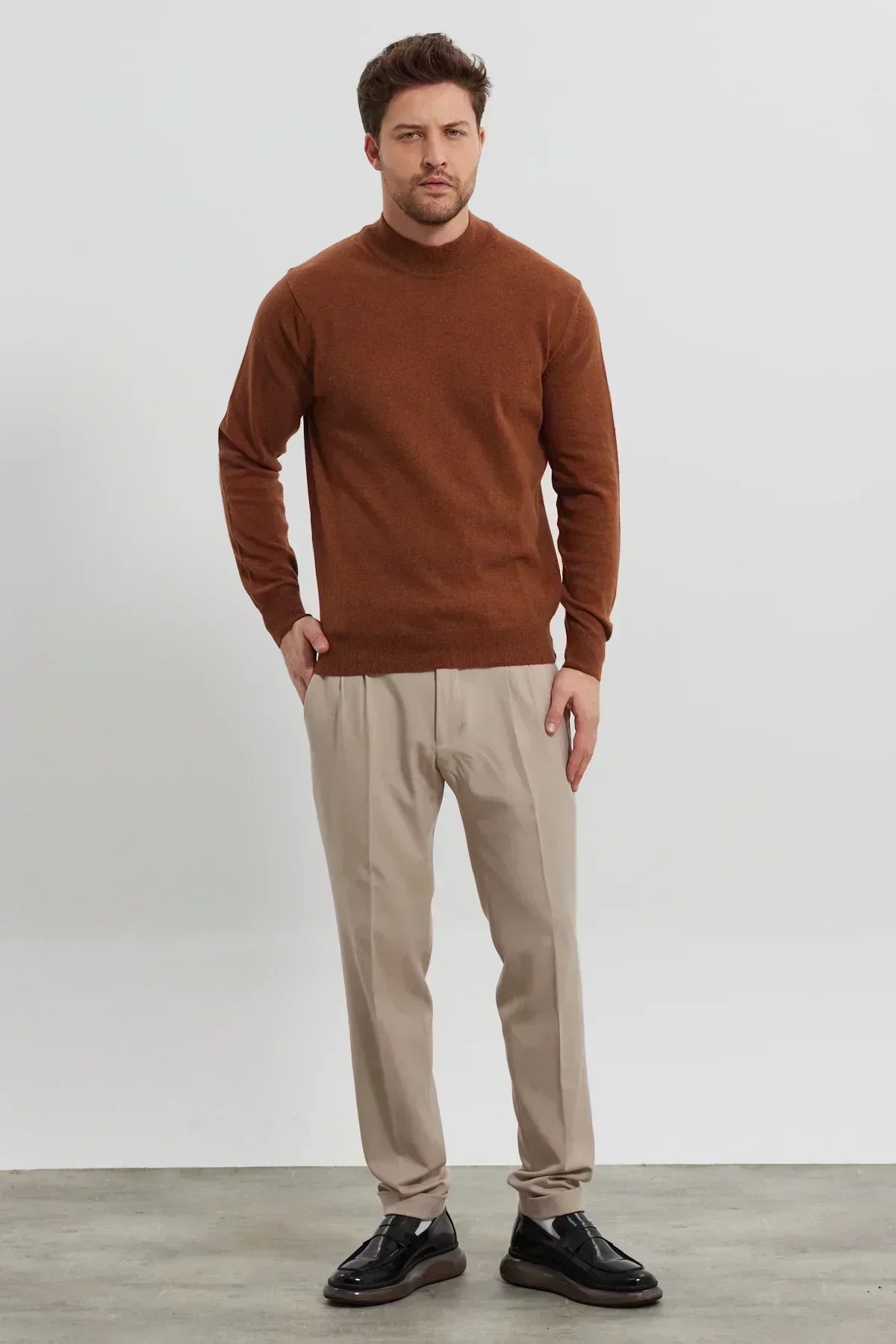 Erkek Yünlü Normal Kalıp Yarım Balıkçı Yaka Triko Kazak - Livio Ferri