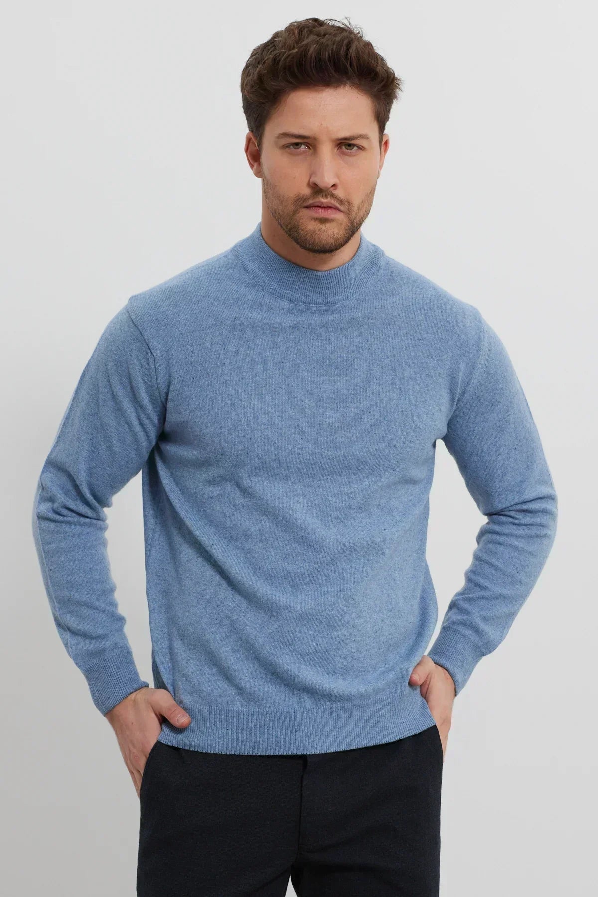Erkek Yünlü Normal Kalıp Yarım Balıkçı Yaka Triko Kazak - Livio Ferri