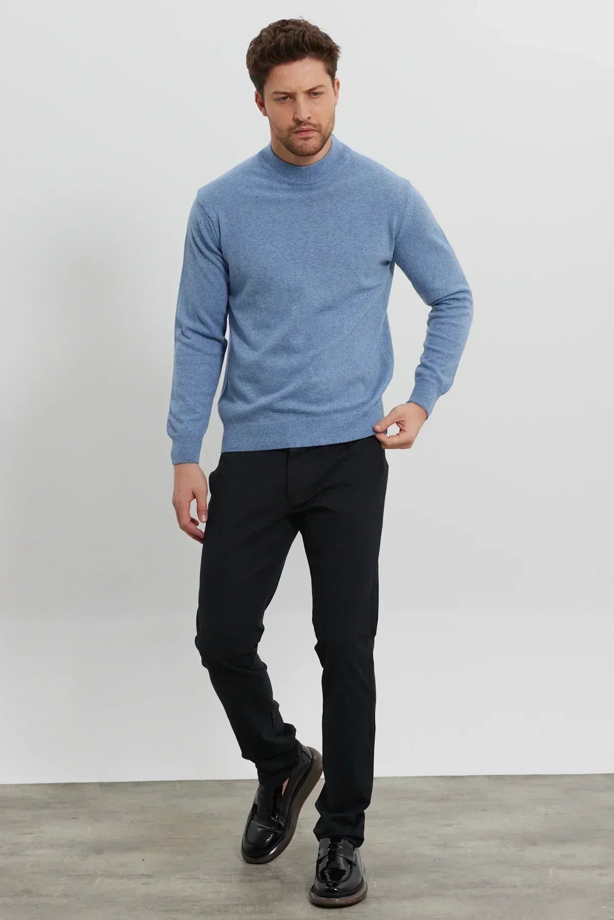 Erkek Yünlü Normal Kalıp Yarım Balıkçı Yaka Triko Kazak - Livio Ferri