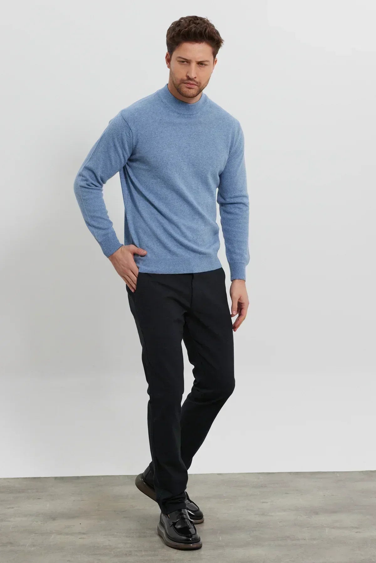 Erkek Yünlü Normal Kalıp Yarım Balıkçı Yaka Triko Kazak - Livio Ferri