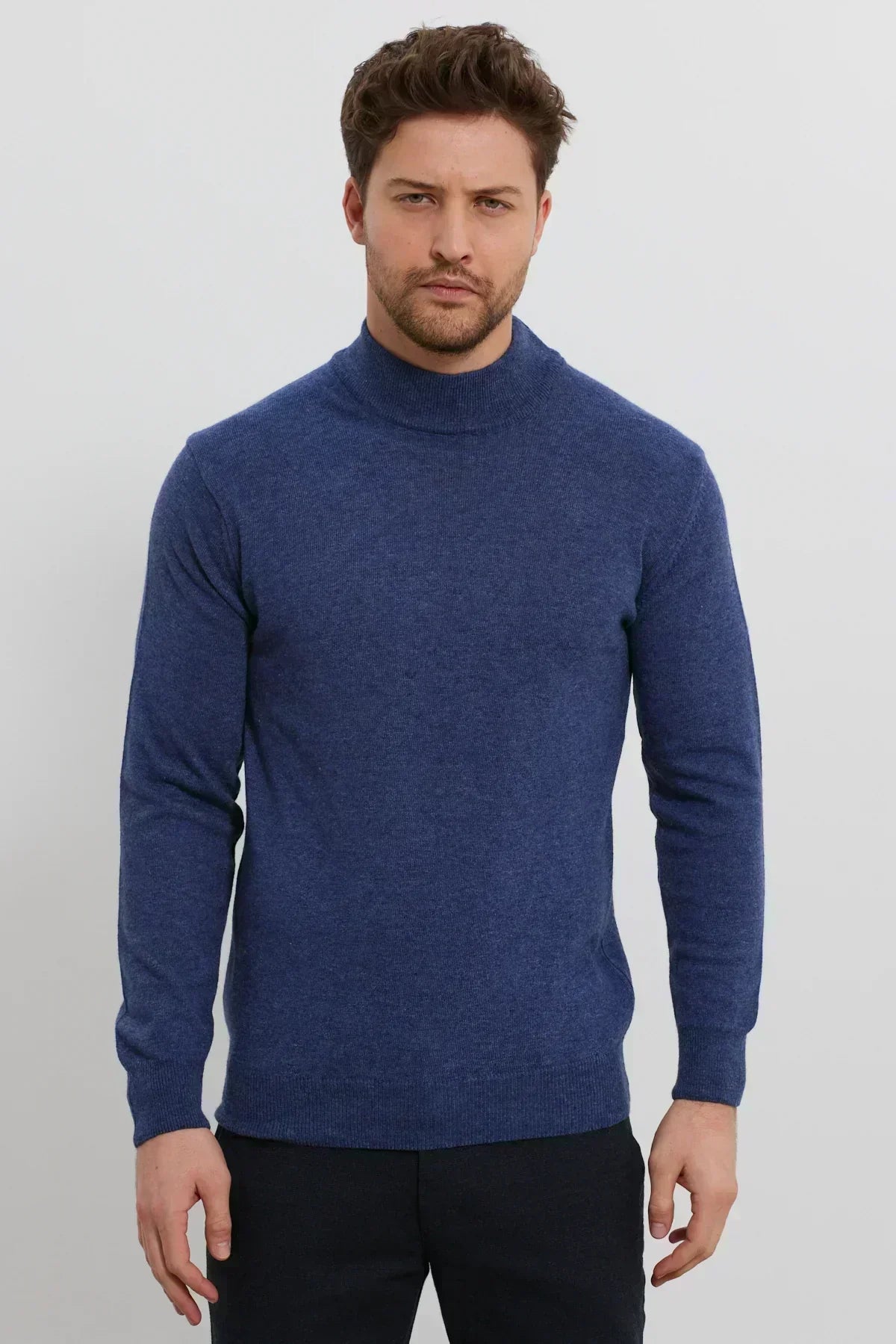 Erkek Yünlü Normal Kalıp Yarım Balıkçı Yaka Triko Kazak - Livio Ferri