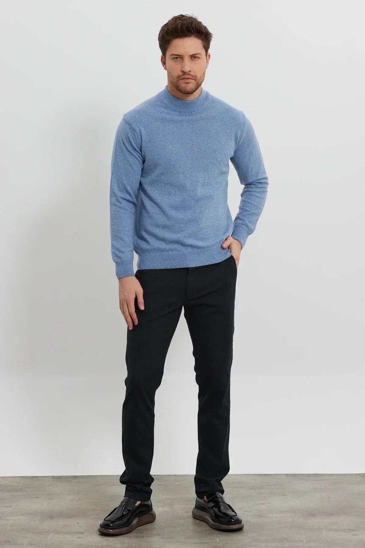 Erkek Yünlü Normal Kalıp Yarım Balıkçı Yaka Triko Kazak - Livio Ferri