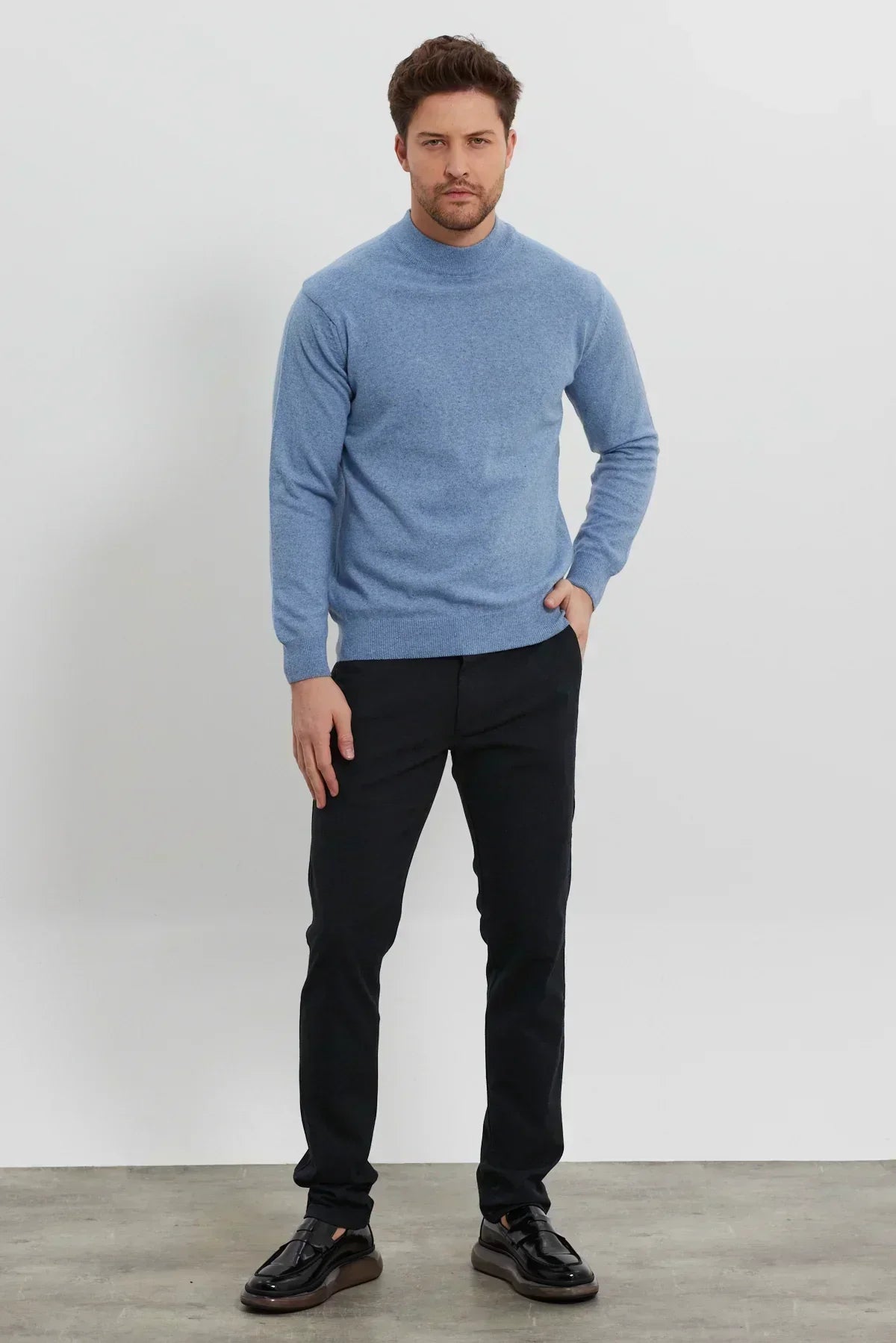 Erkek Yünlü Normal Kalıp Yarım Balıkçı Yaka Triko Kazak - Livio Ferri