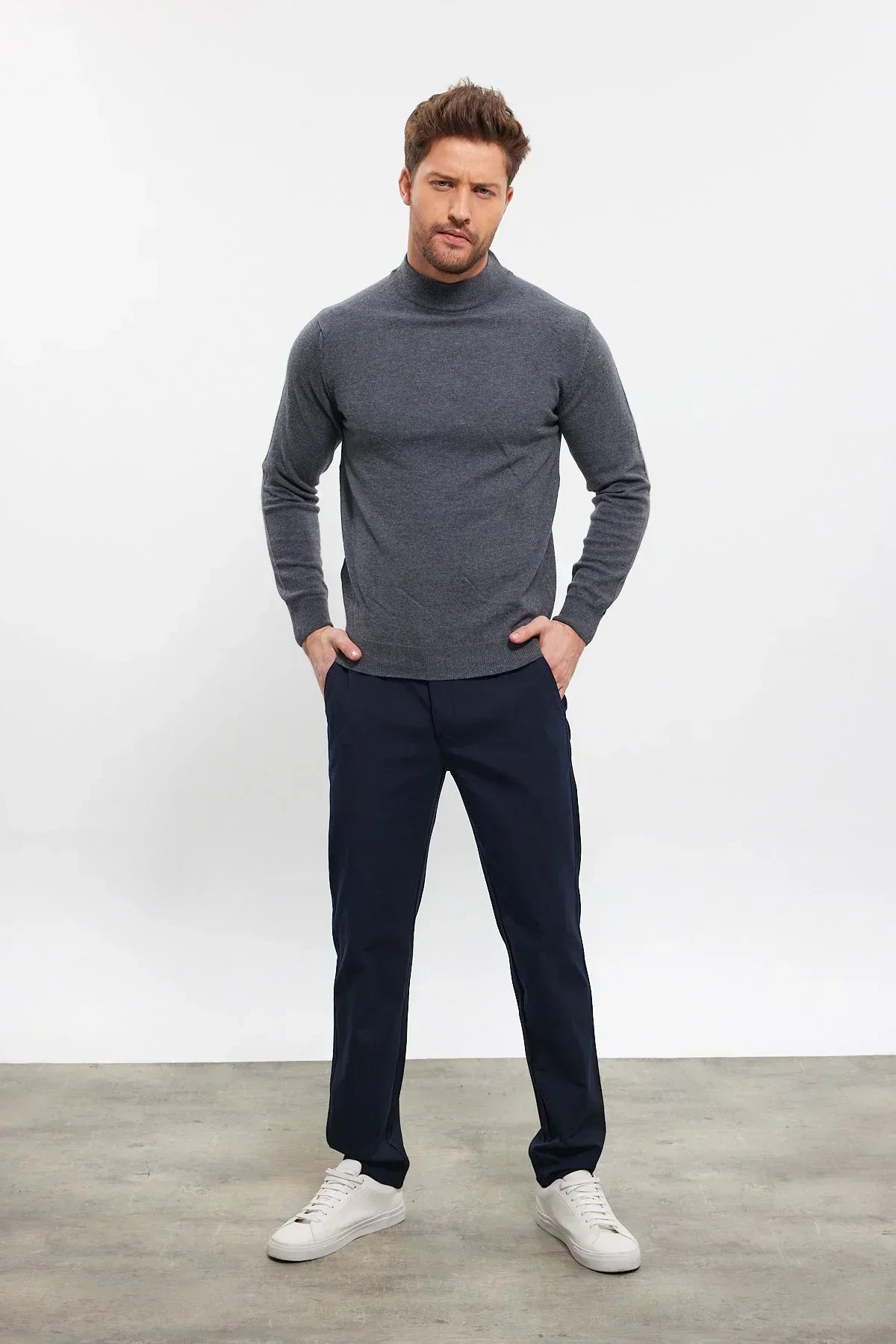 Erkek Yünlü Normal Kalıp Yarım Balıkçı Yaka Triko Kazak - Livio Ferri