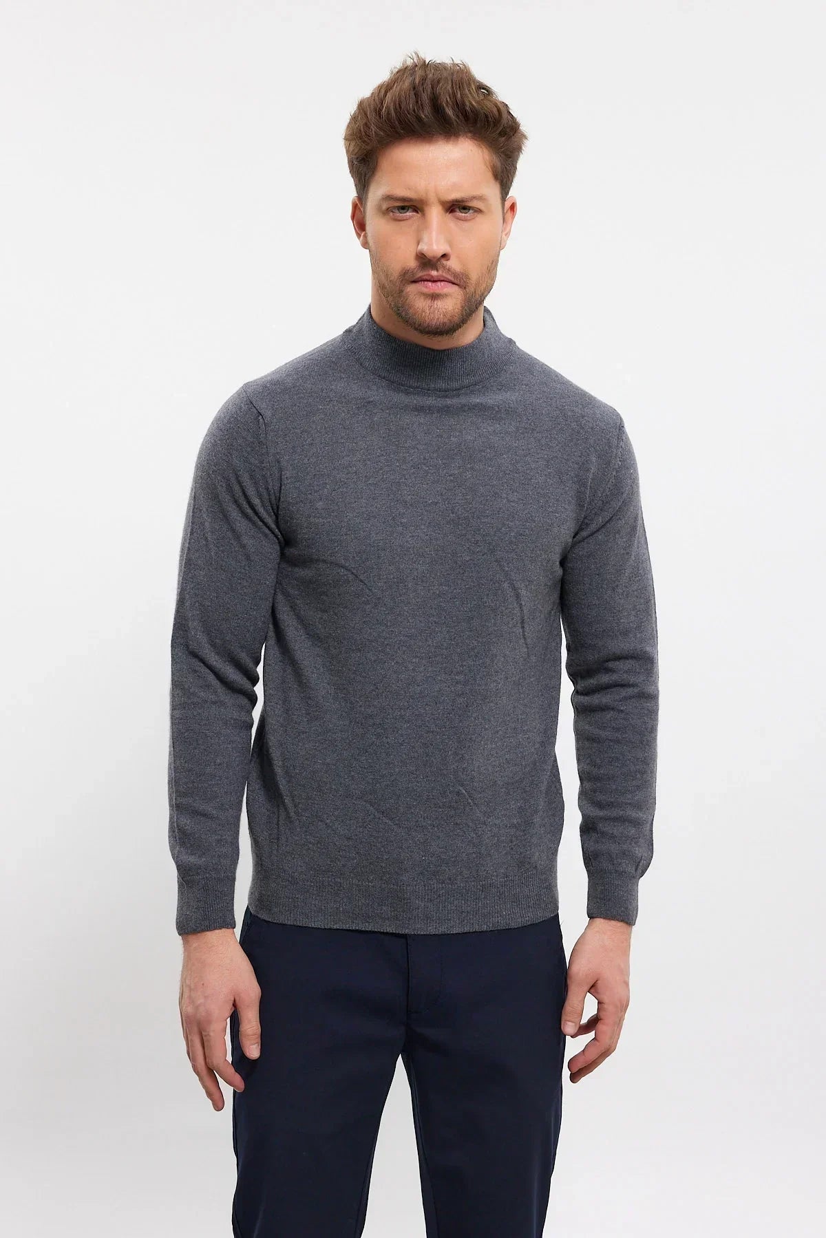 Erkek Yünlü Normal Kalıp Yarım Balıkçı Yaka Triko Kazak - Livio Ferri