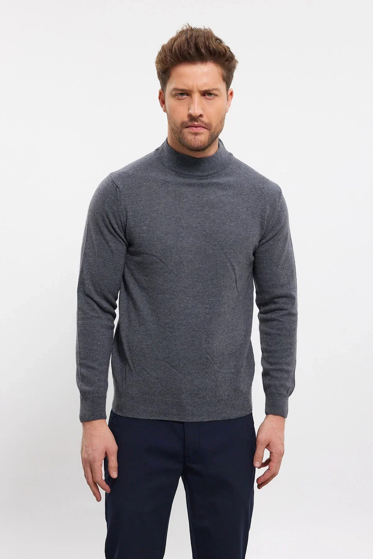 Erkek Yünlü Normal Kalıp Yarım Balıkçı Yaka Triko Kazak - Livio Ferri