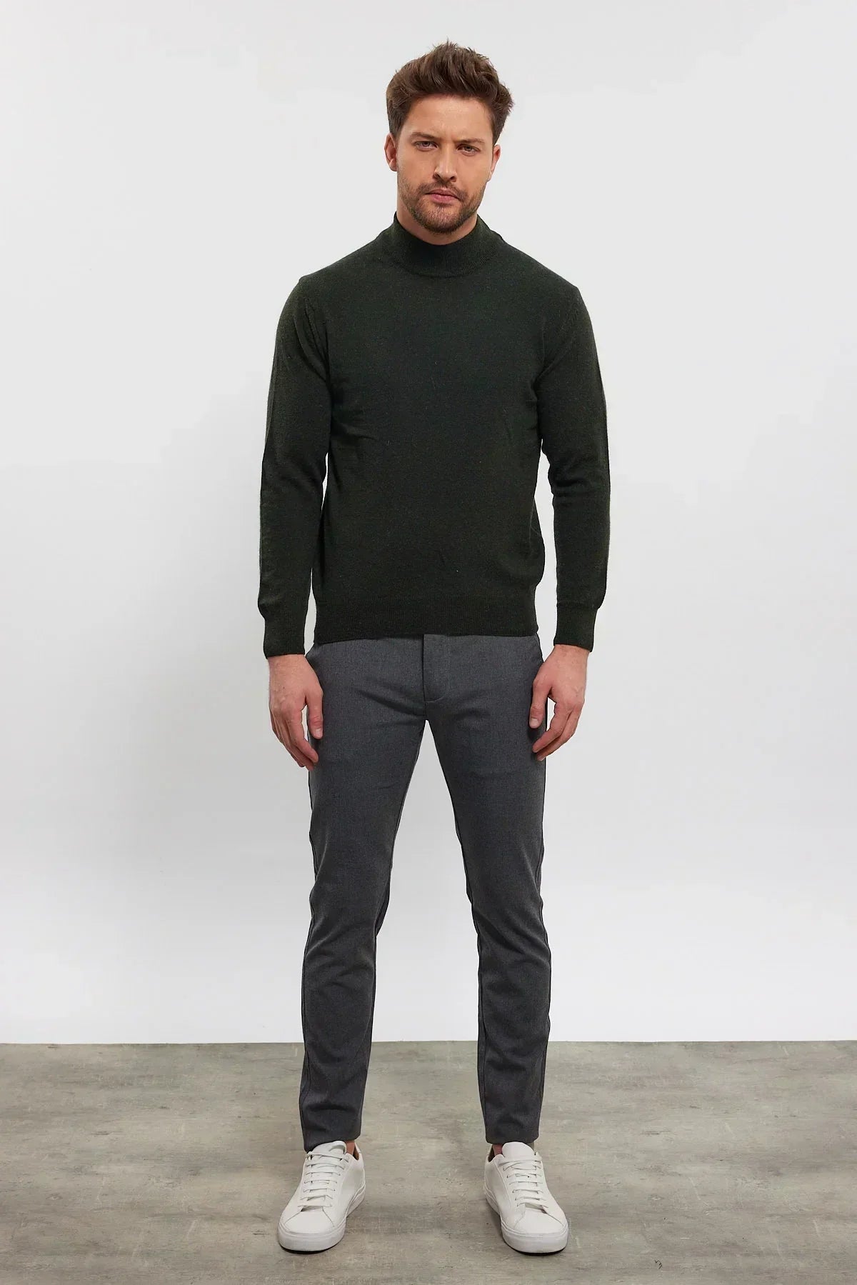 Erkek Yünlü Normal Kalıp Yarım Balıkçı Yaka Triko Kazak - Livio Ferri