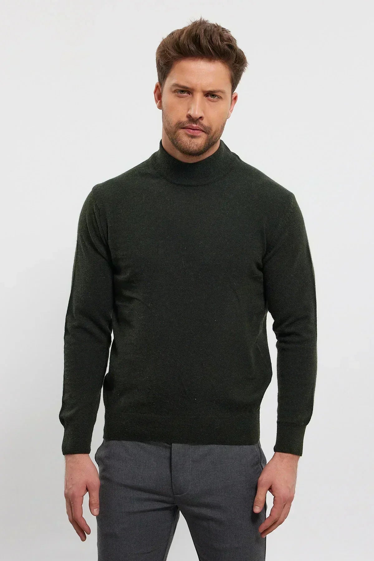 Erkek Yünlü Normal Kalıp Yarım Balıkçı Yaka Triko Kazak - Livio Ferri