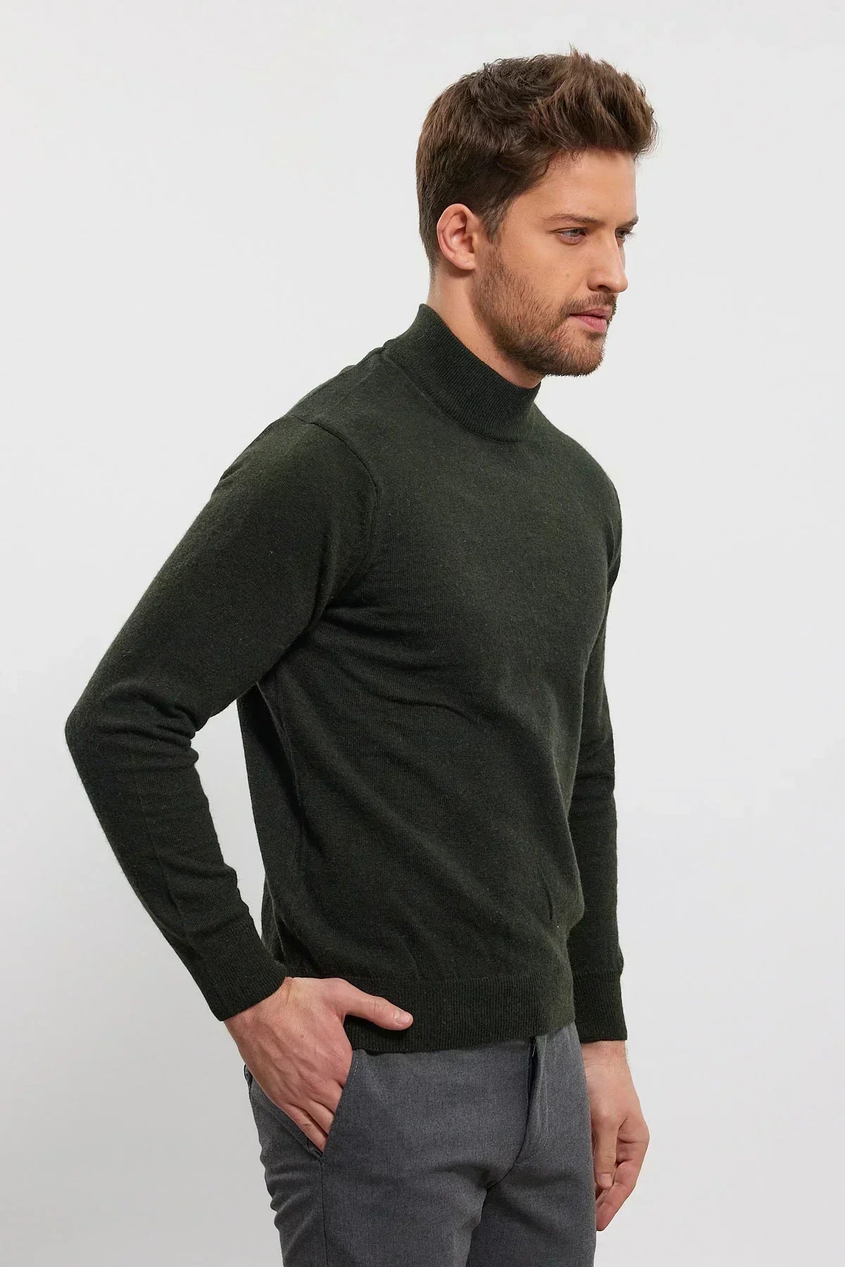 Erkek Yünlü Normal Kalıp Yarım Balıkçı Yaka Triko Kazak - Livio Ferri